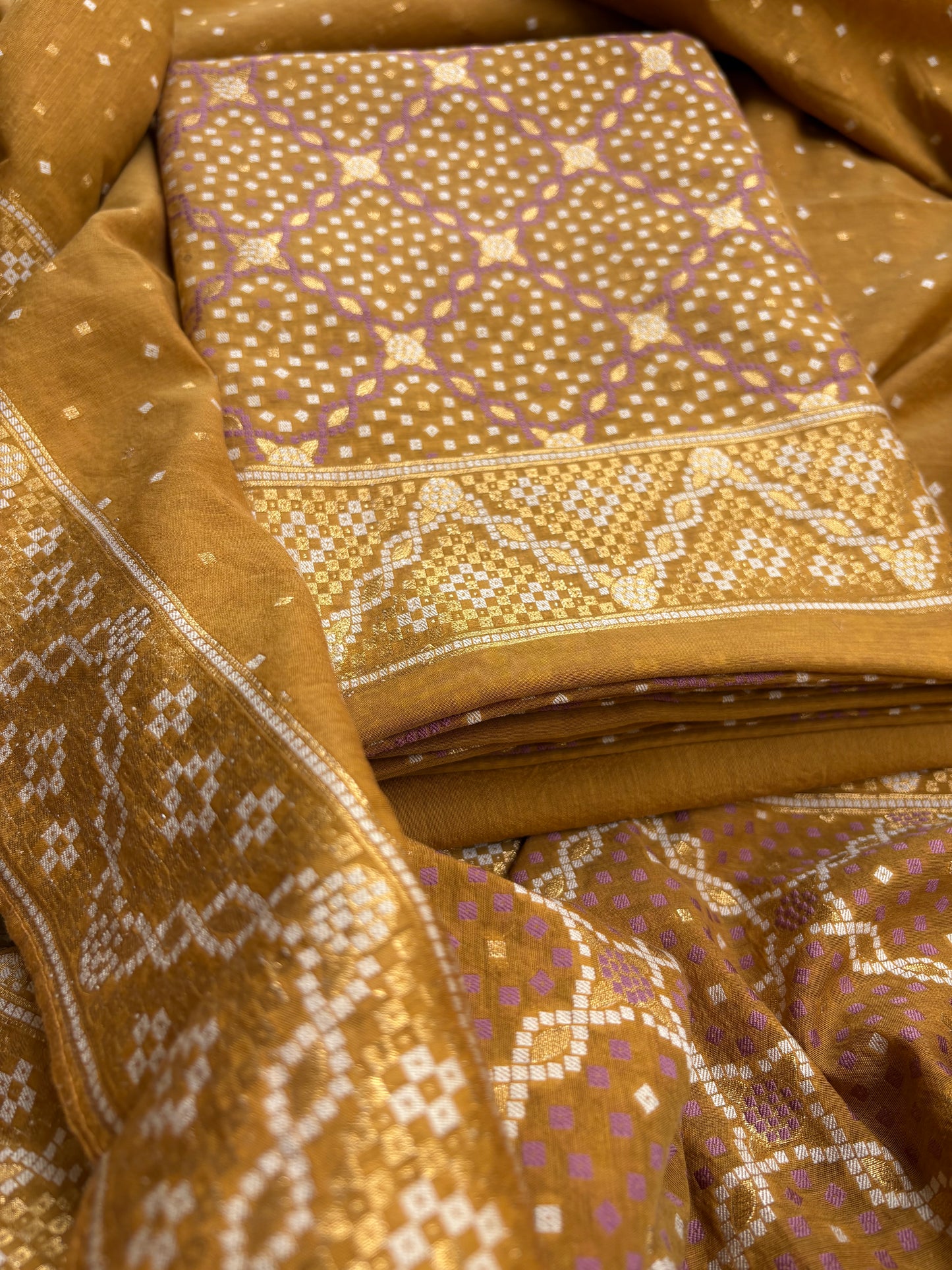 Mustard bandhani cotton 3 piece suit set