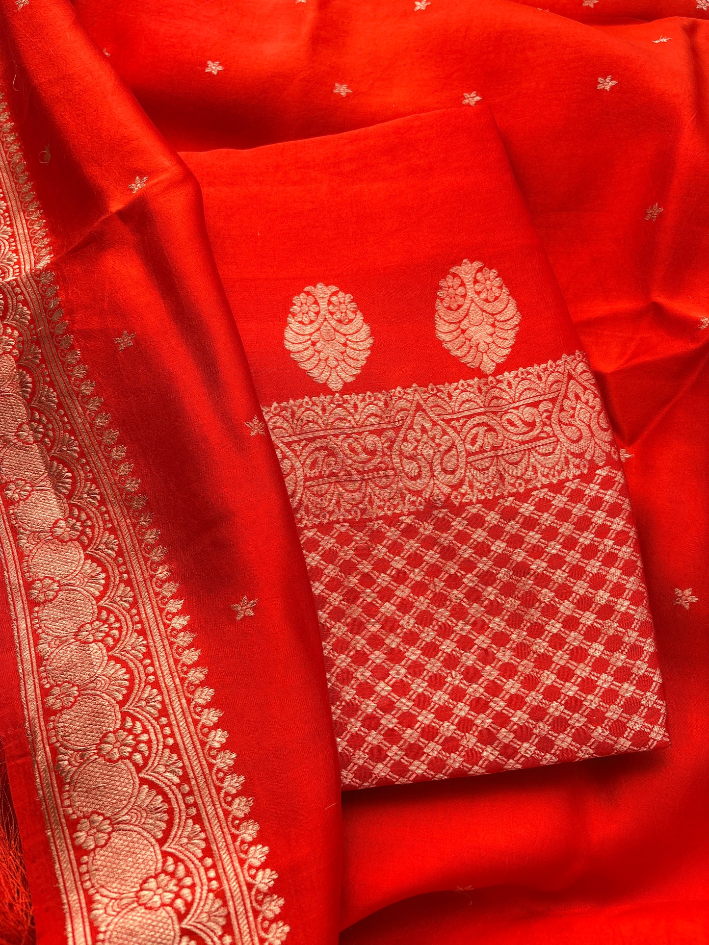 Orange raw mango silk kadhwa suit set