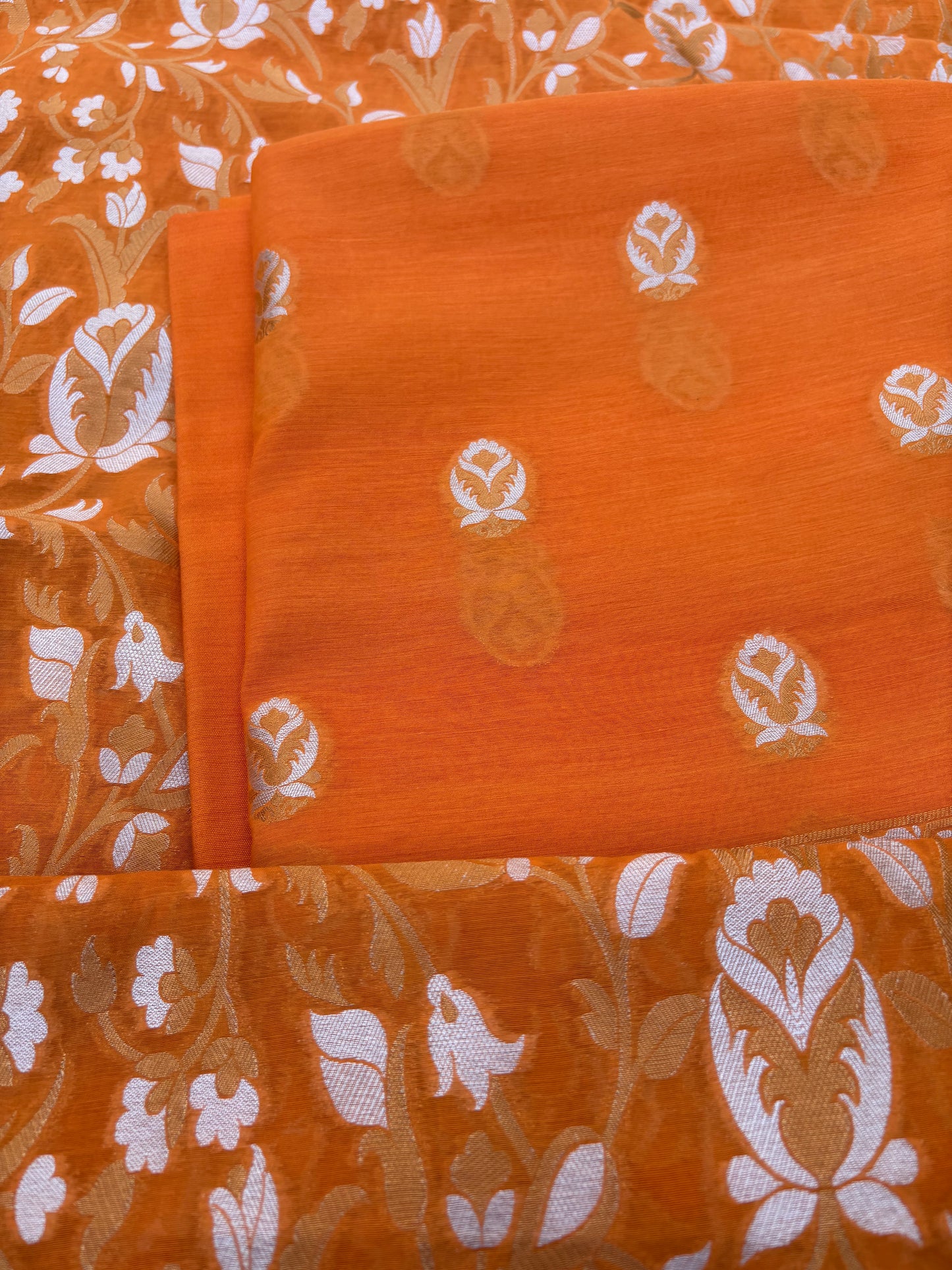 Orange Chanderi cotton tilfi weaving 3 piece suit set