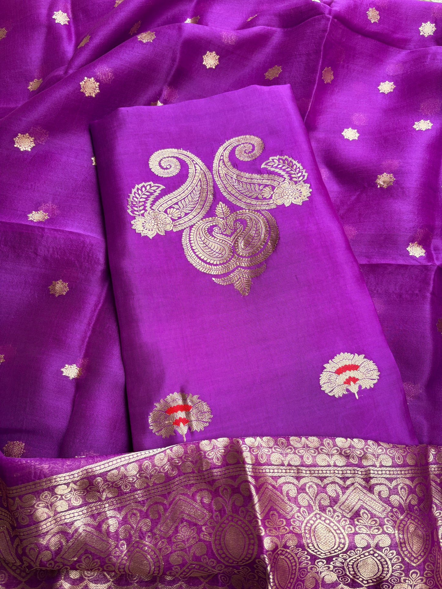Magenta mango silk kadhwa suit set