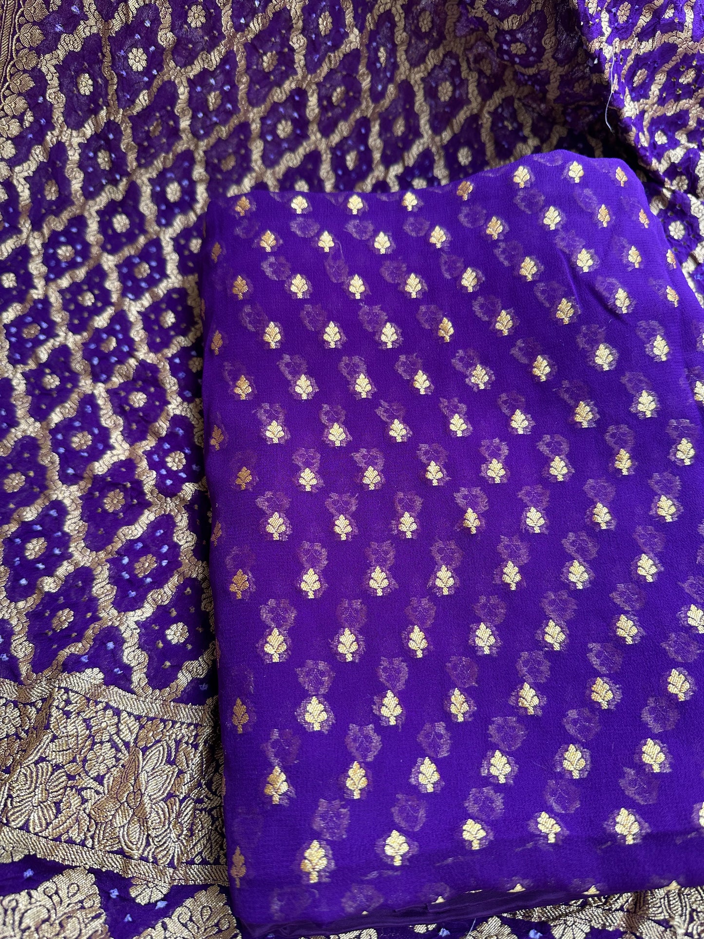 Purple blue khaddi georgette 3 piece suit set