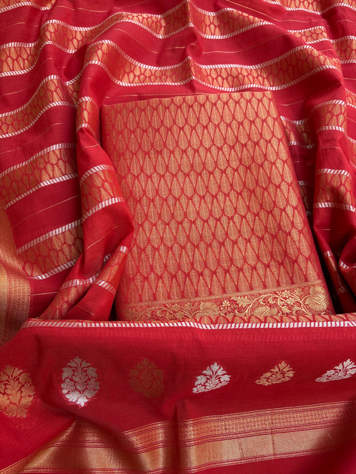 Red cotton tissue 3 piece suit set