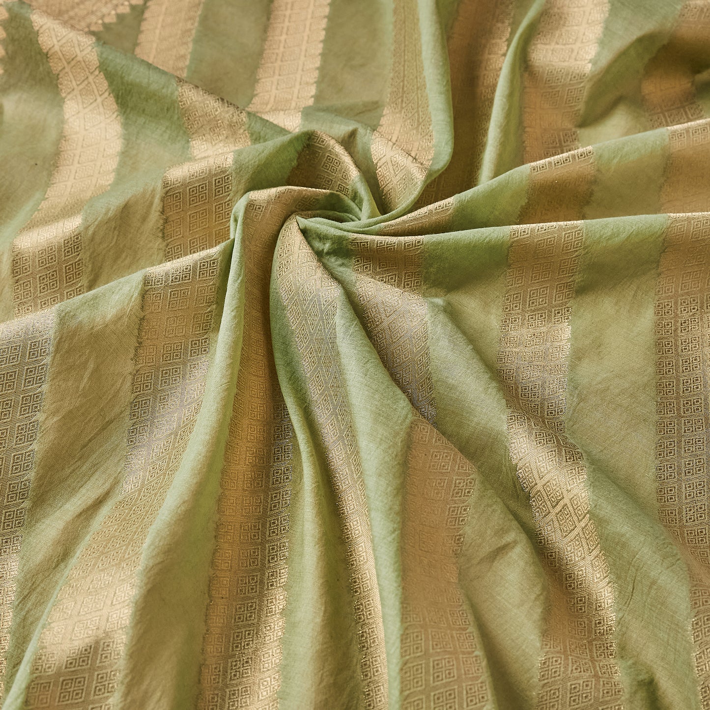 Green Brocade Chanderi kurta, Stripe design Chanderi dupatta, plain bottom