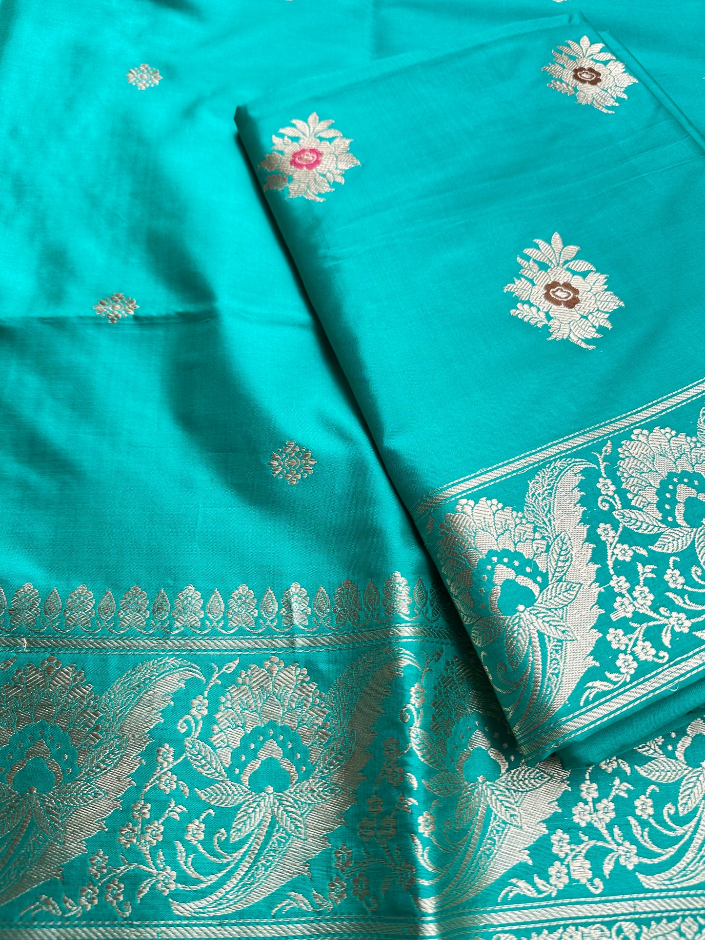 Sea green katan by katan silk 3 piece suit set