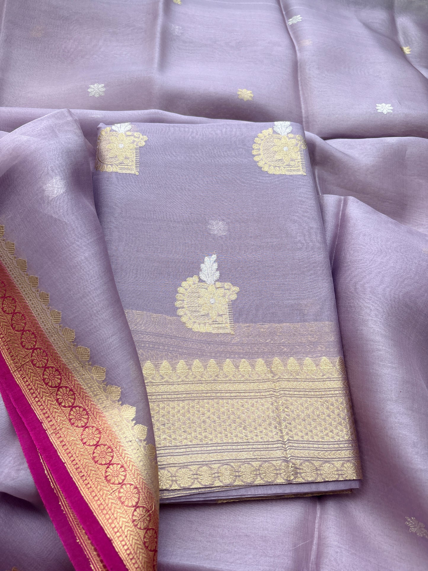 Lavender kora suit with shaded dupatta