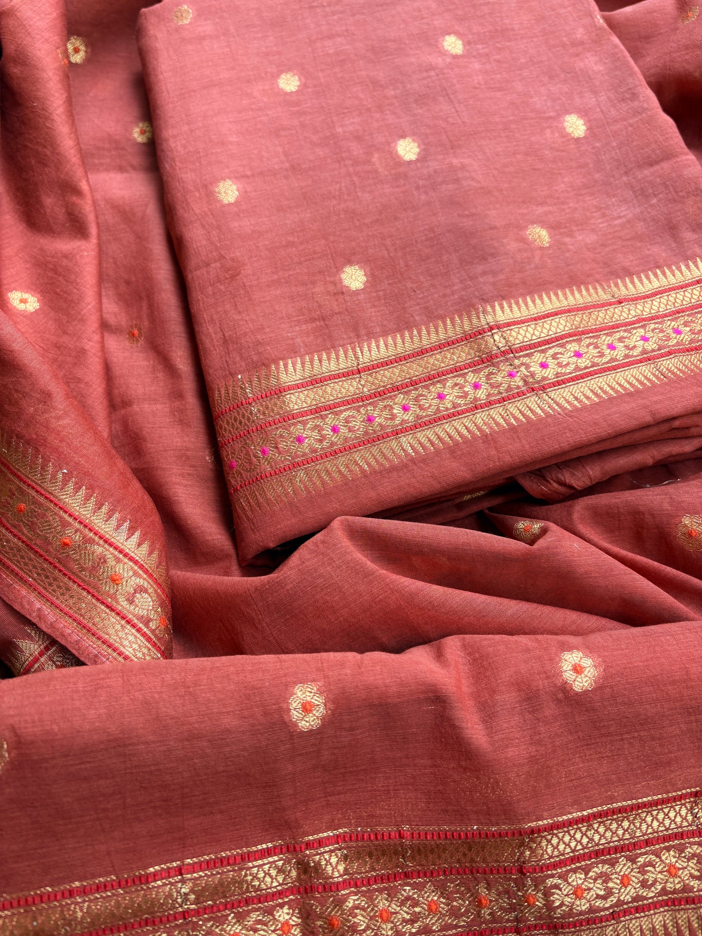 Rust cotton Jamdani suit set