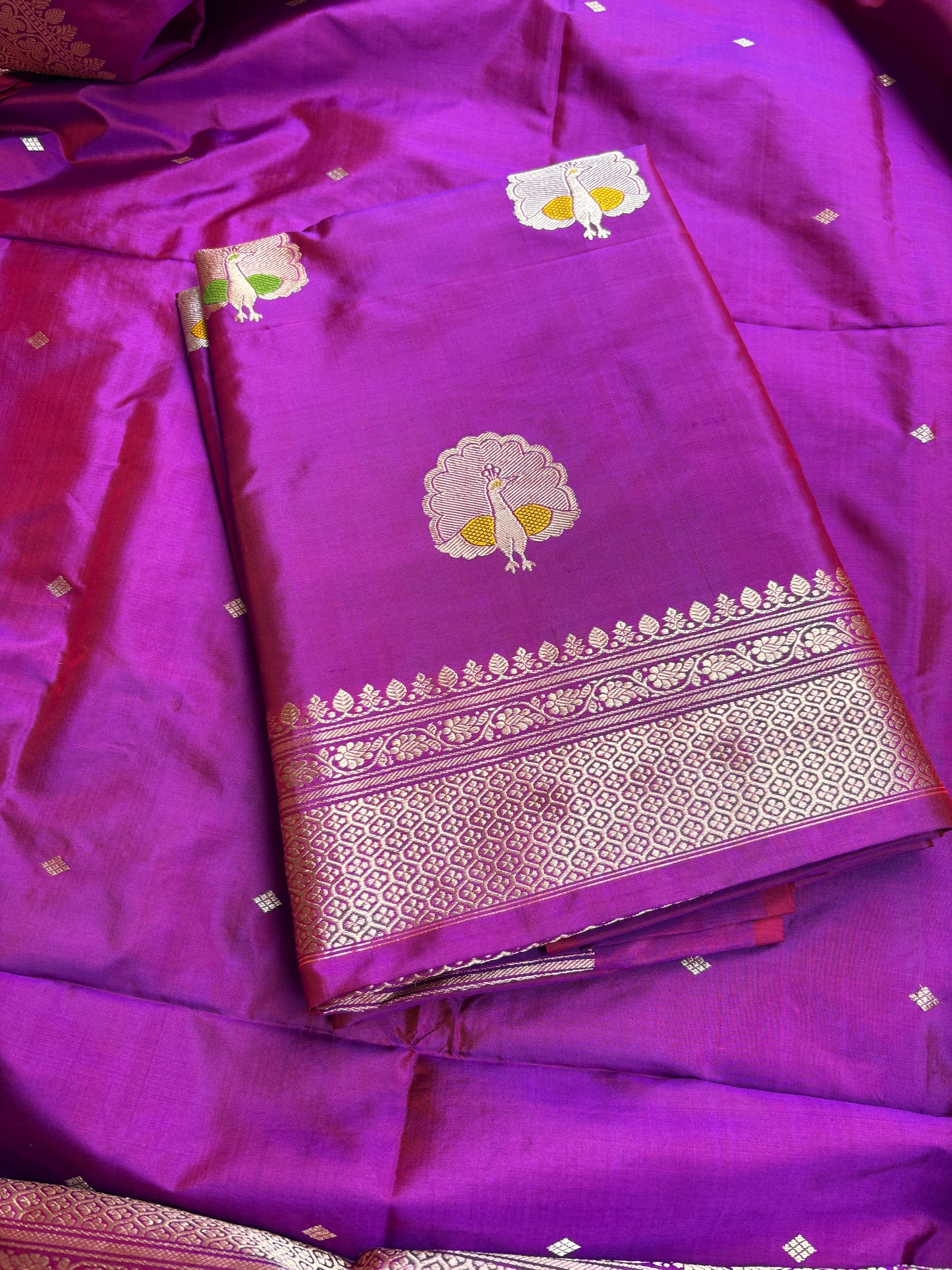 Magenta purple katan by katan silk kadhwa suit set