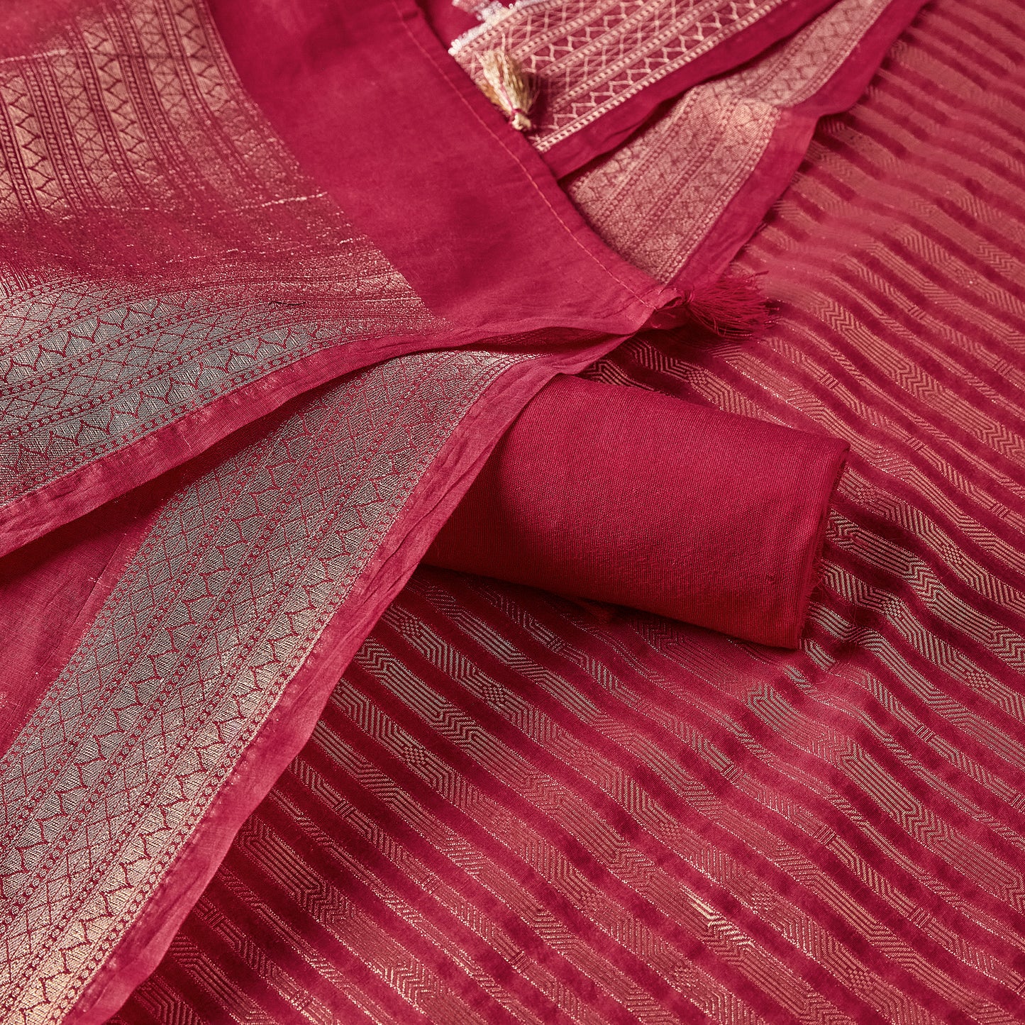 Red Soft Zari Weaving Suit Set