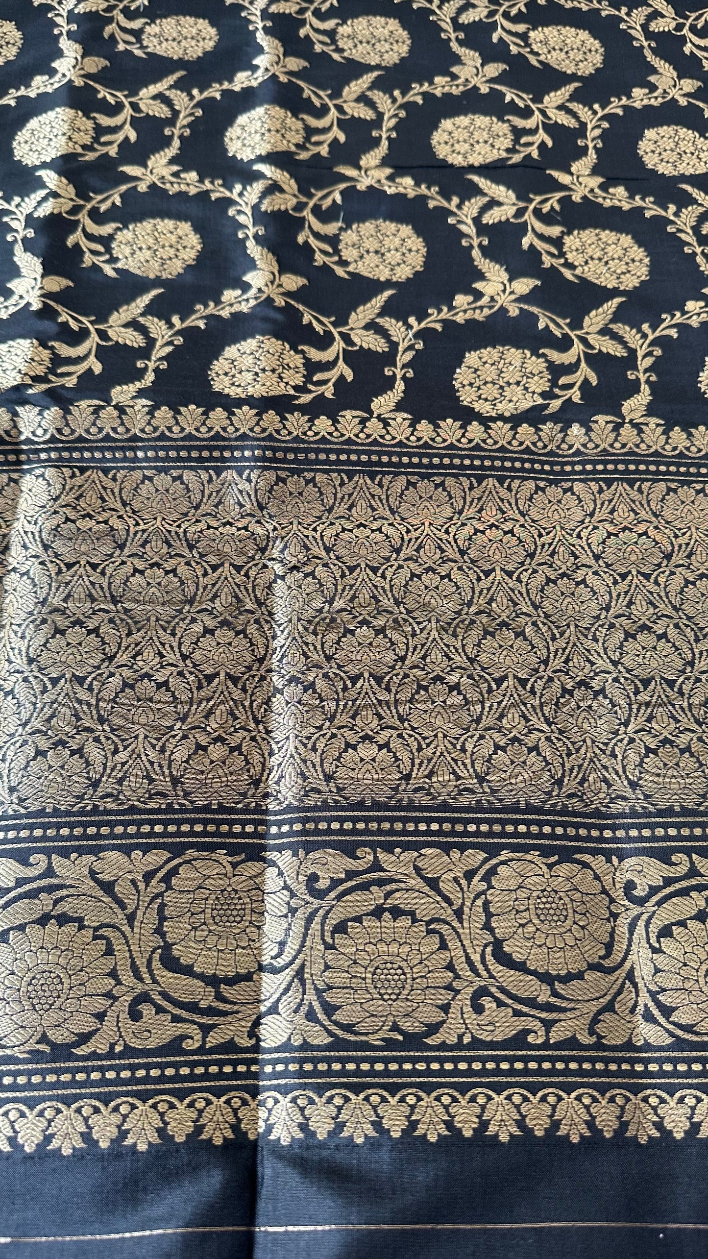 Black katan silk kadhwa weave dupatta.