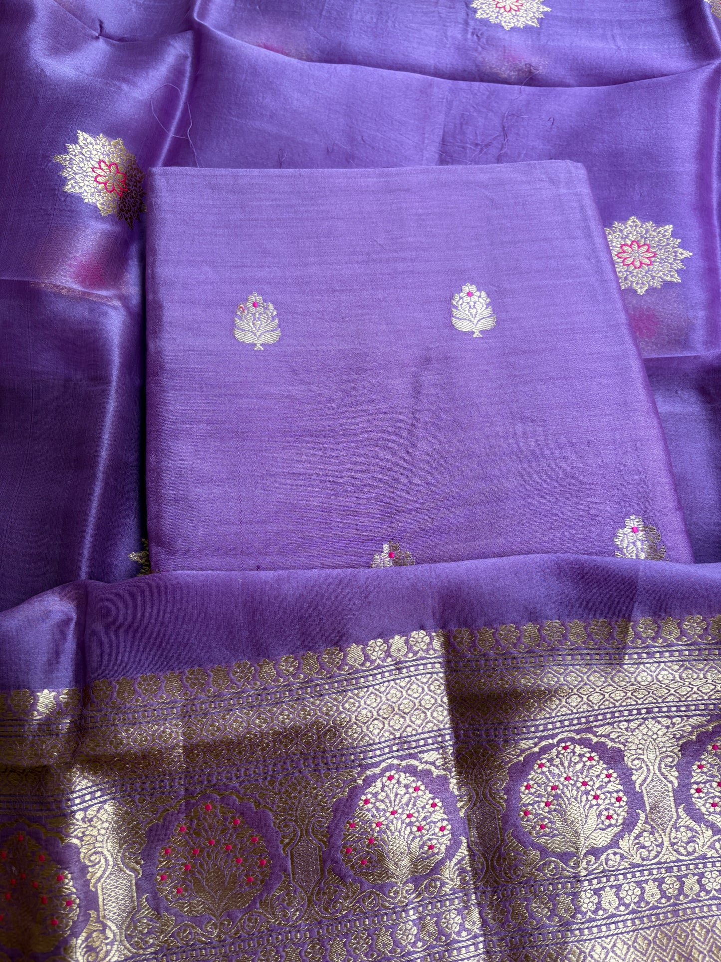 Lavender pure silk kadhwa suit set