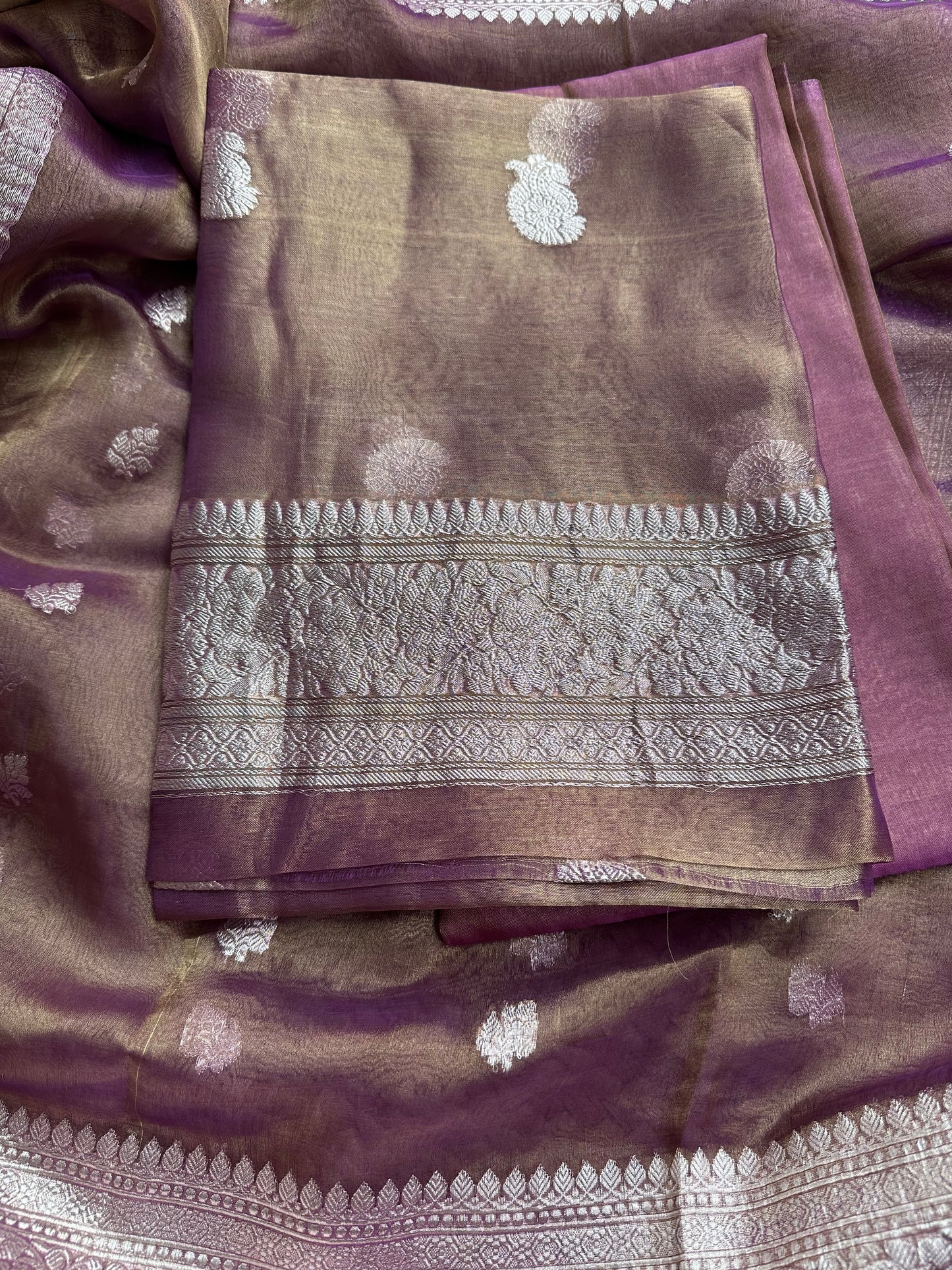 Magenta pure silver zari kadhwa tissue suit set
