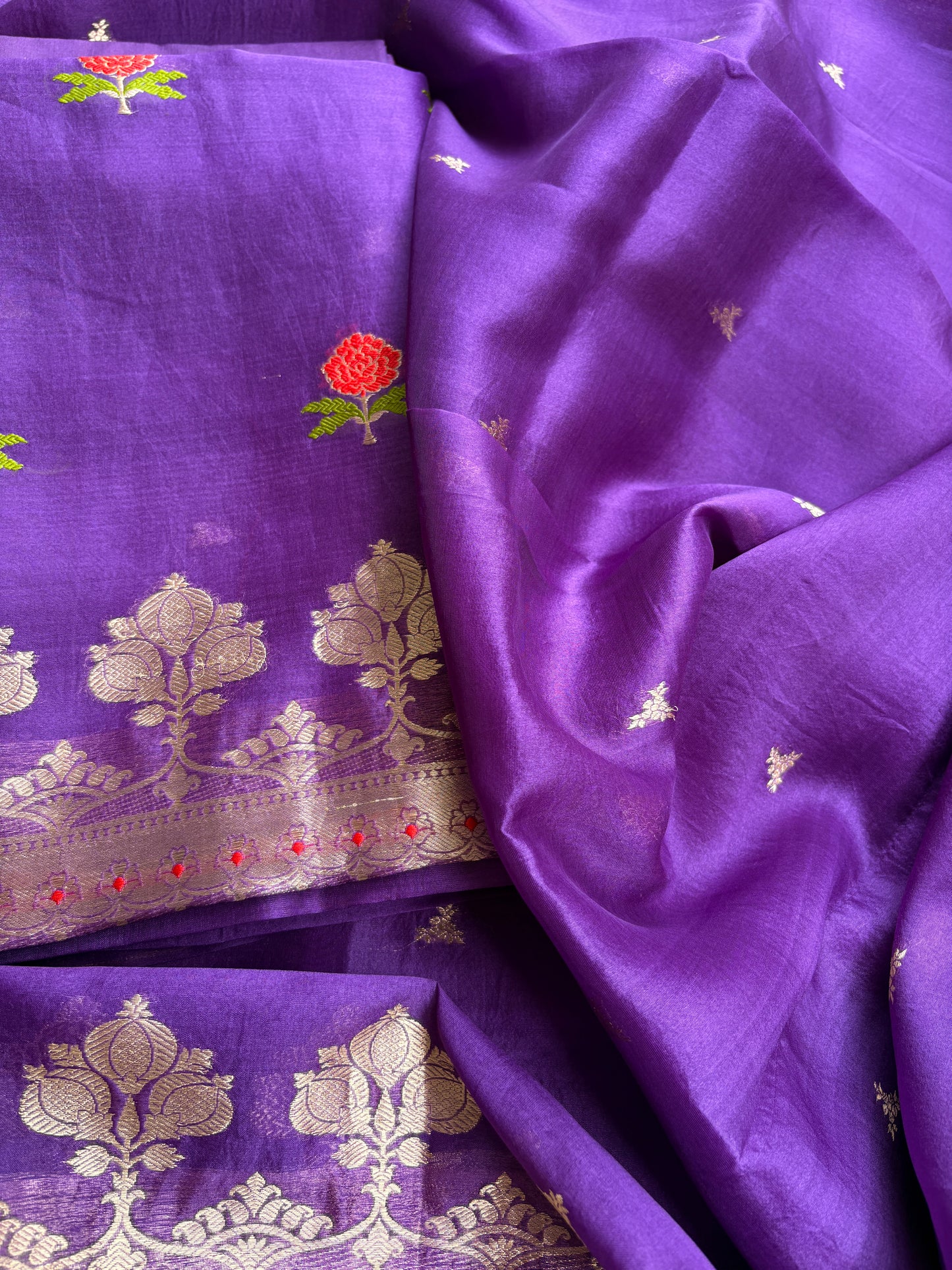 Purple kora kadhwa silk suit set