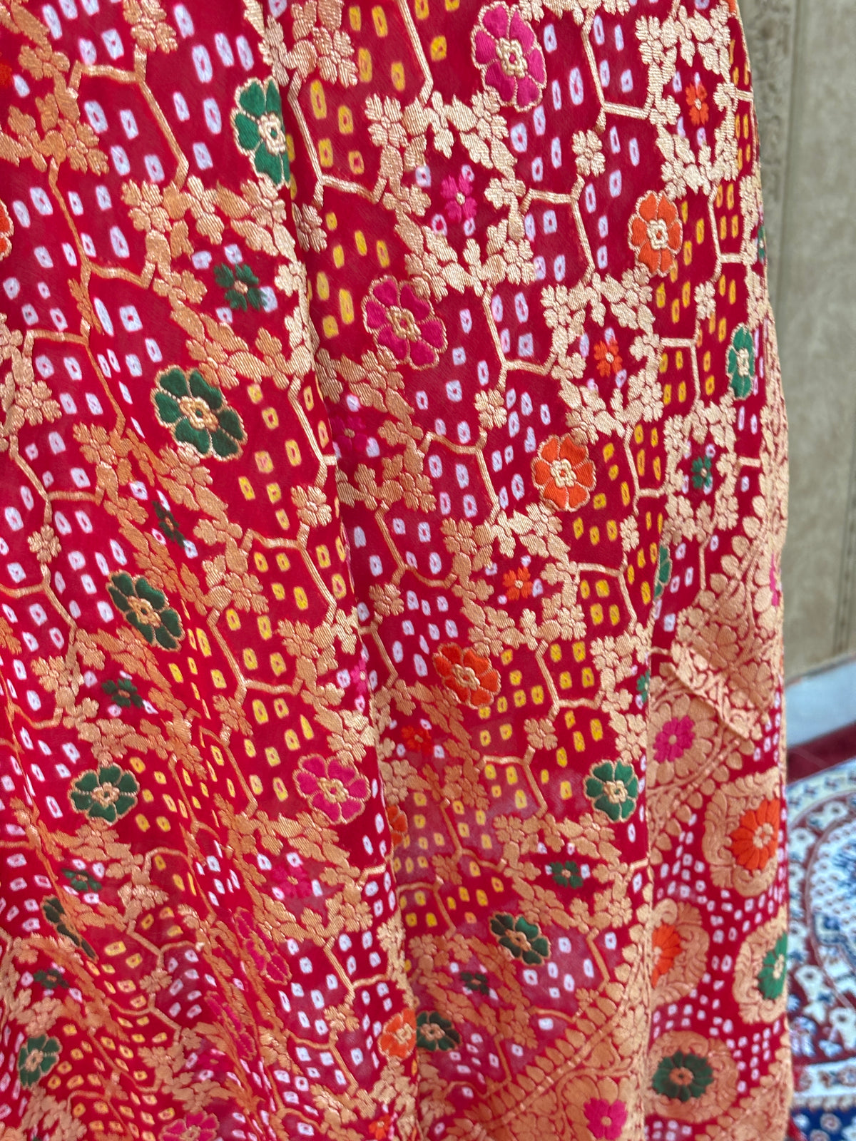 Red bandhani meenakari dupatta