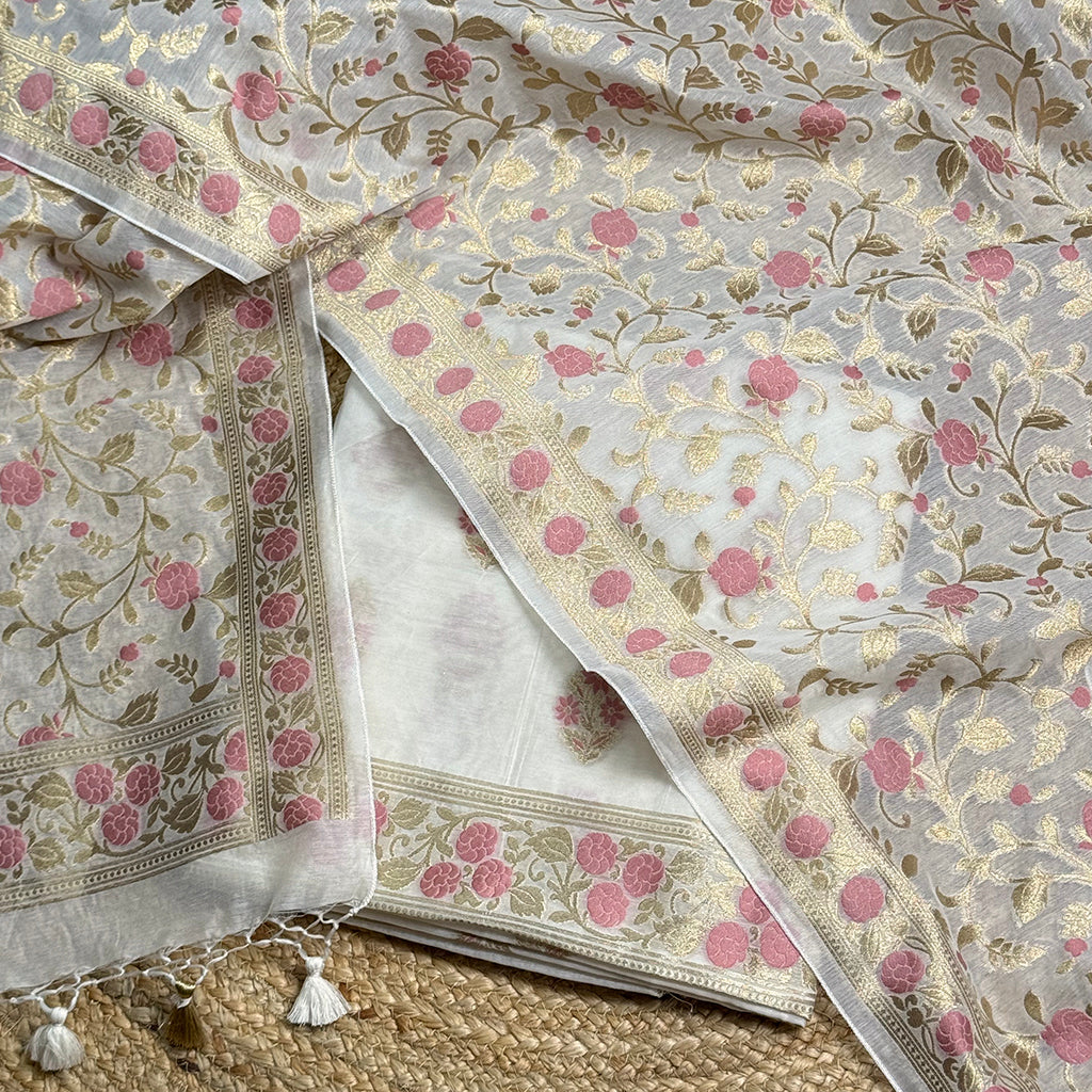 Off white Chanderi full jaal suit set