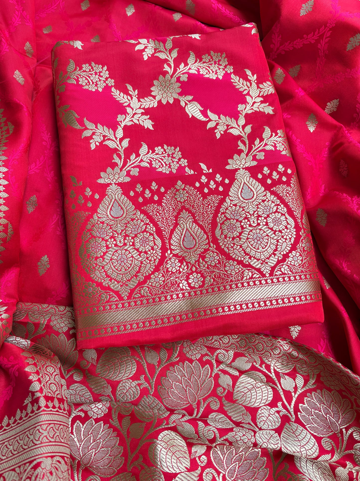 Red pink mashru silk suit set