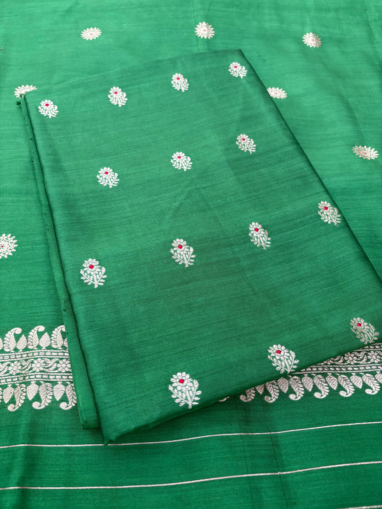 Green Chiniya silk kadhwa 3 piece suit set