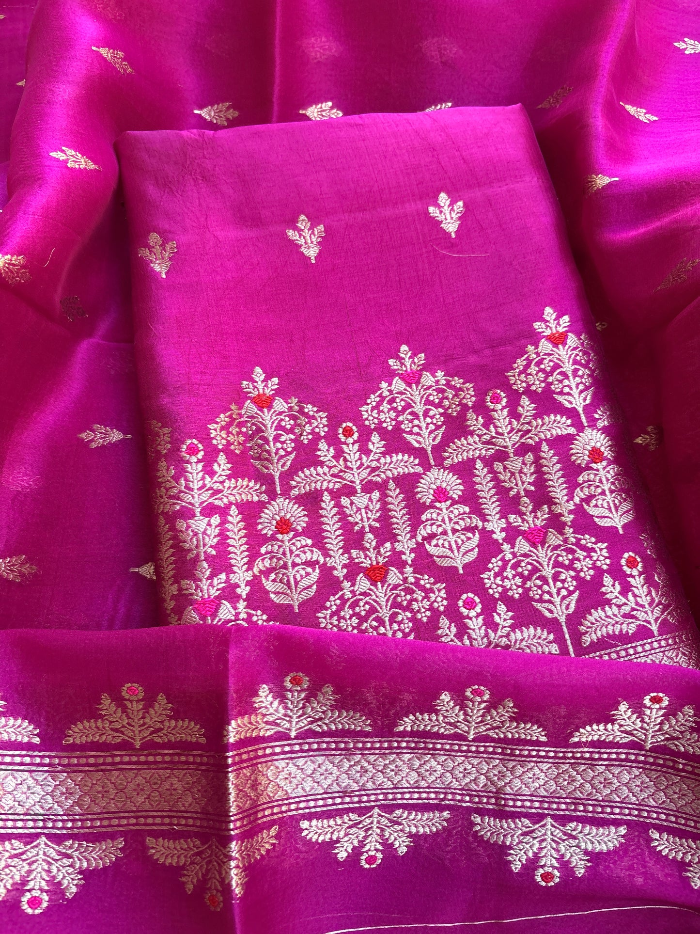 Pink raw mango silk kadhwa suit set