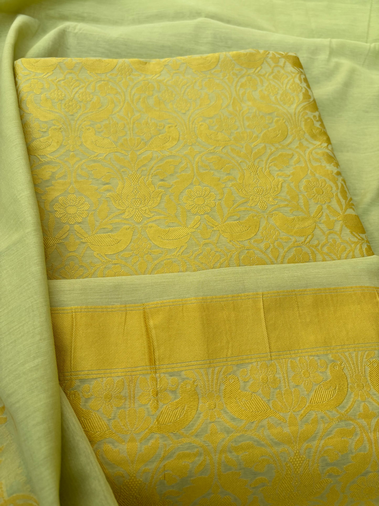 Lime green yellow weaving Chanderi cotton 3 piece suit set