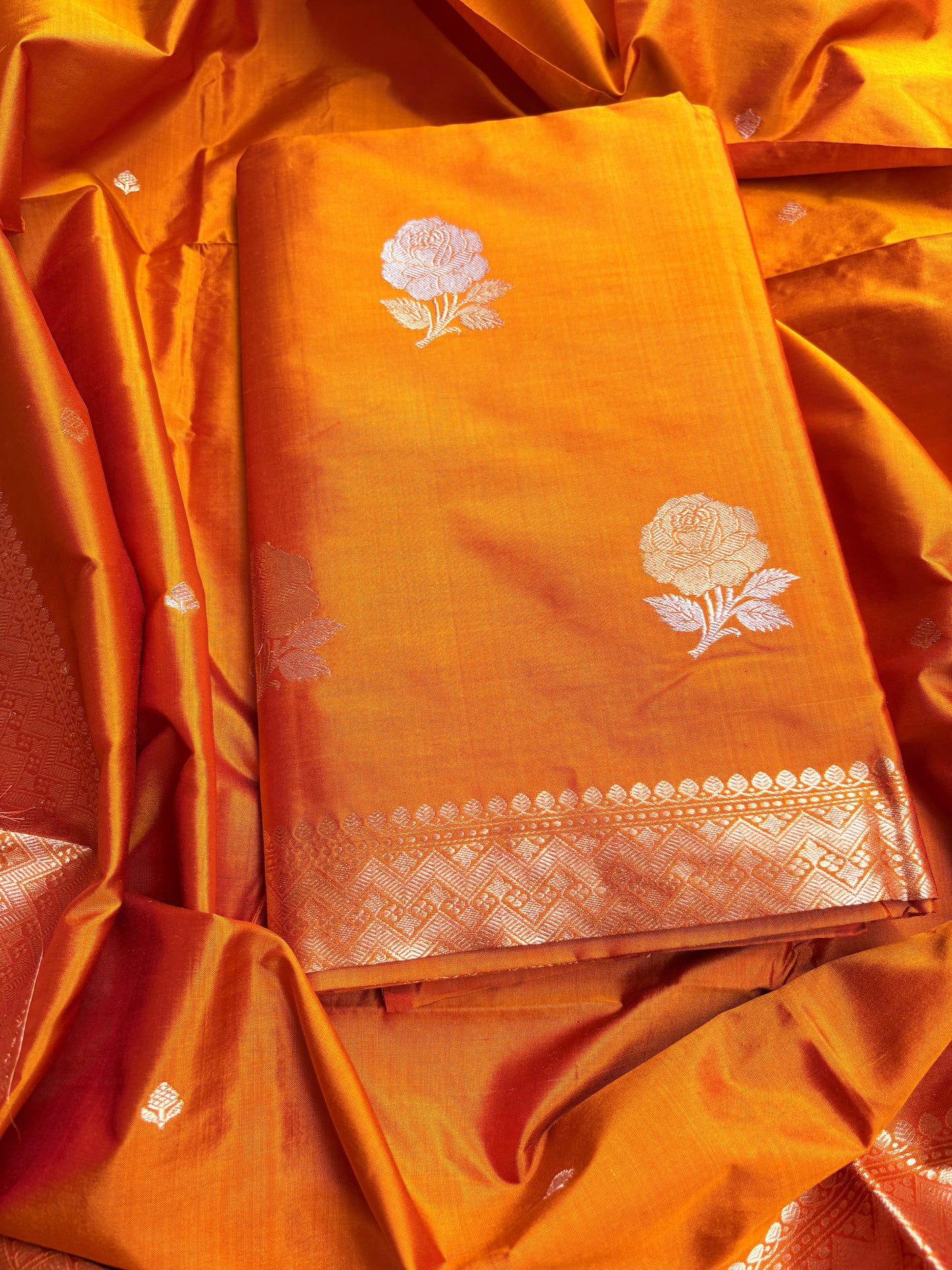 Orange gold katan by katan silk suit set