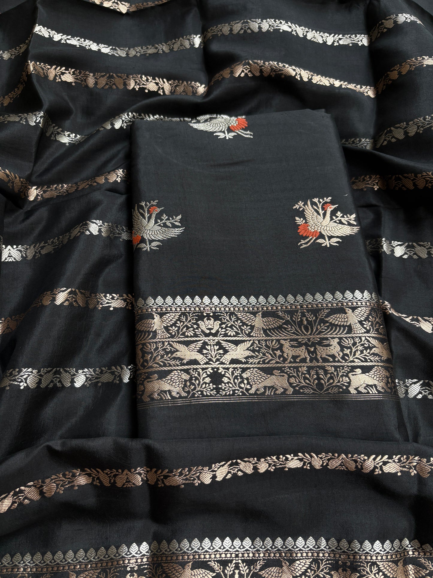 Black raw mango silk kadhwa suit set