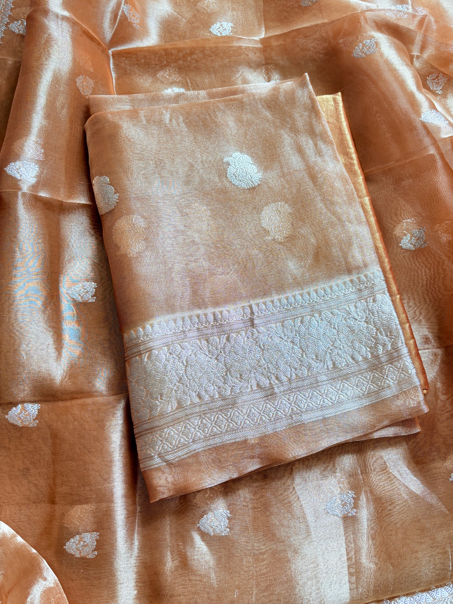 Orange gold tissue kadhwa 3 piece suit set