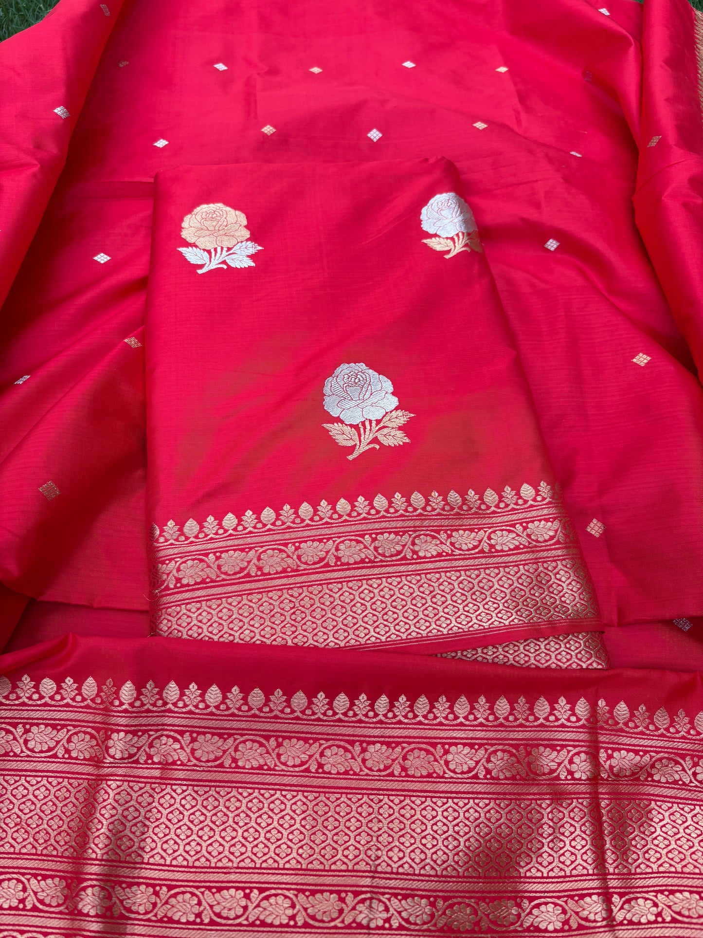 Red katan by katan silk 3 piece suit set
