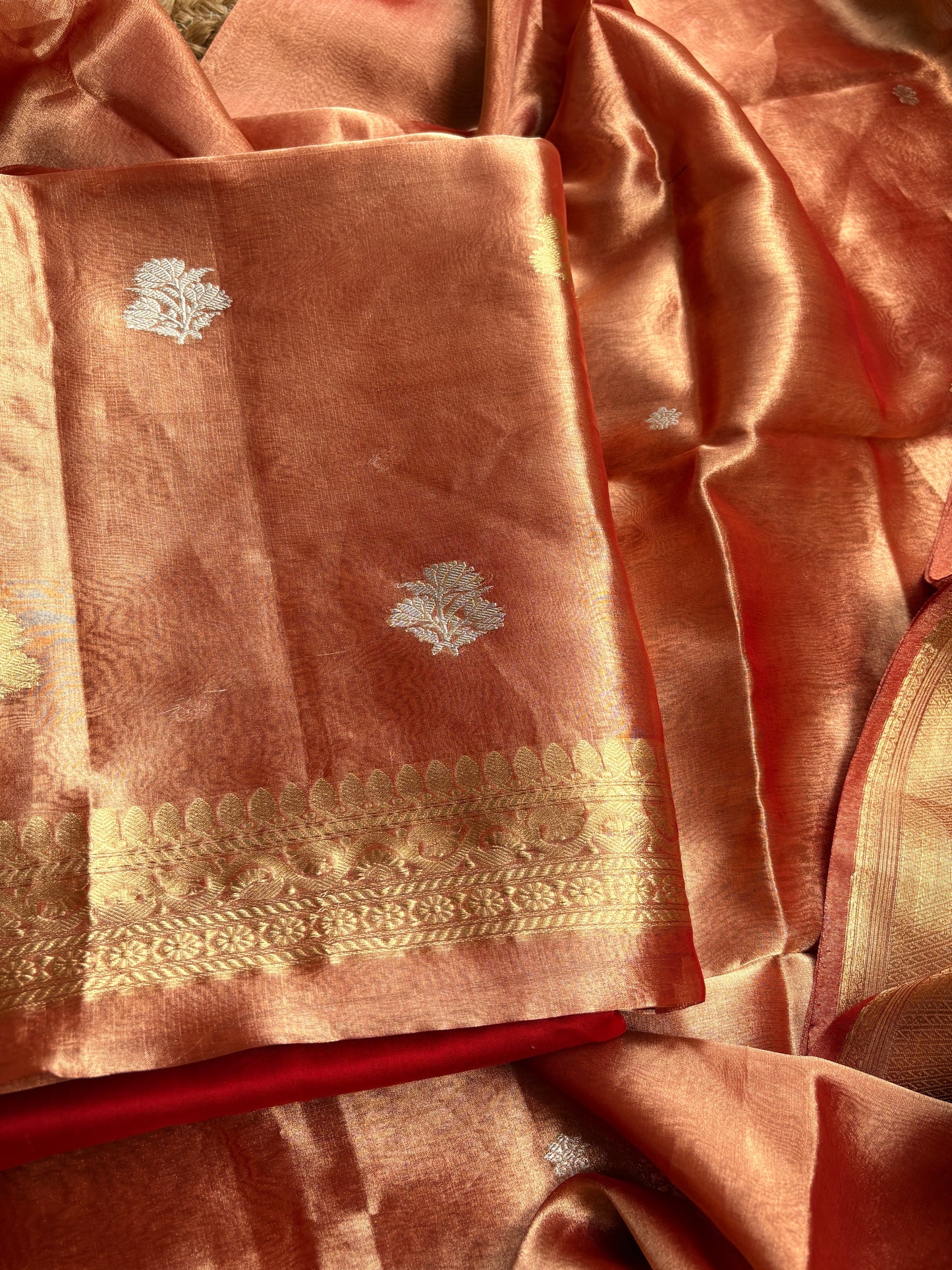 Red kadhwa tissue suit set