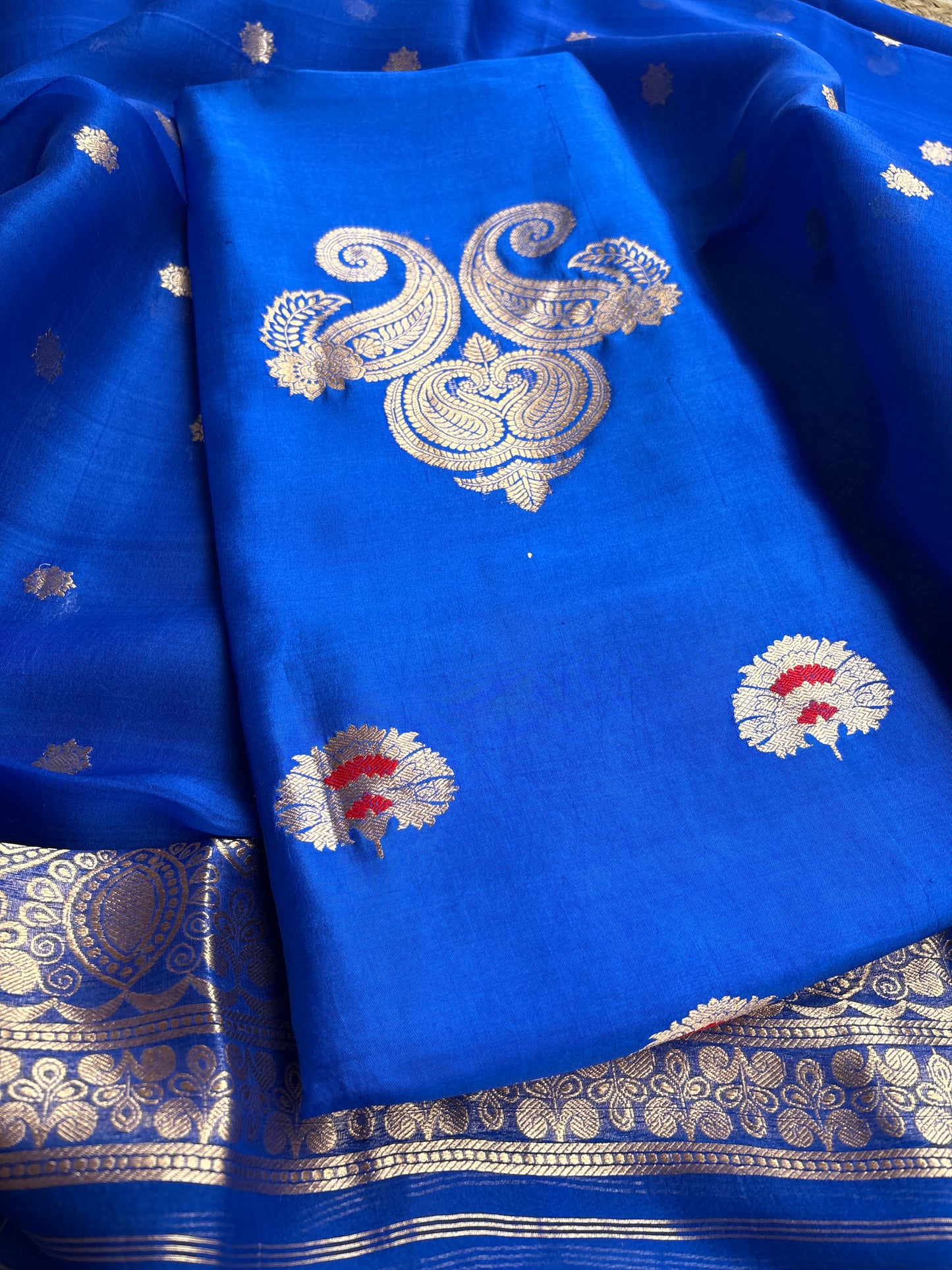 Blue mango silk kadhwa suit set