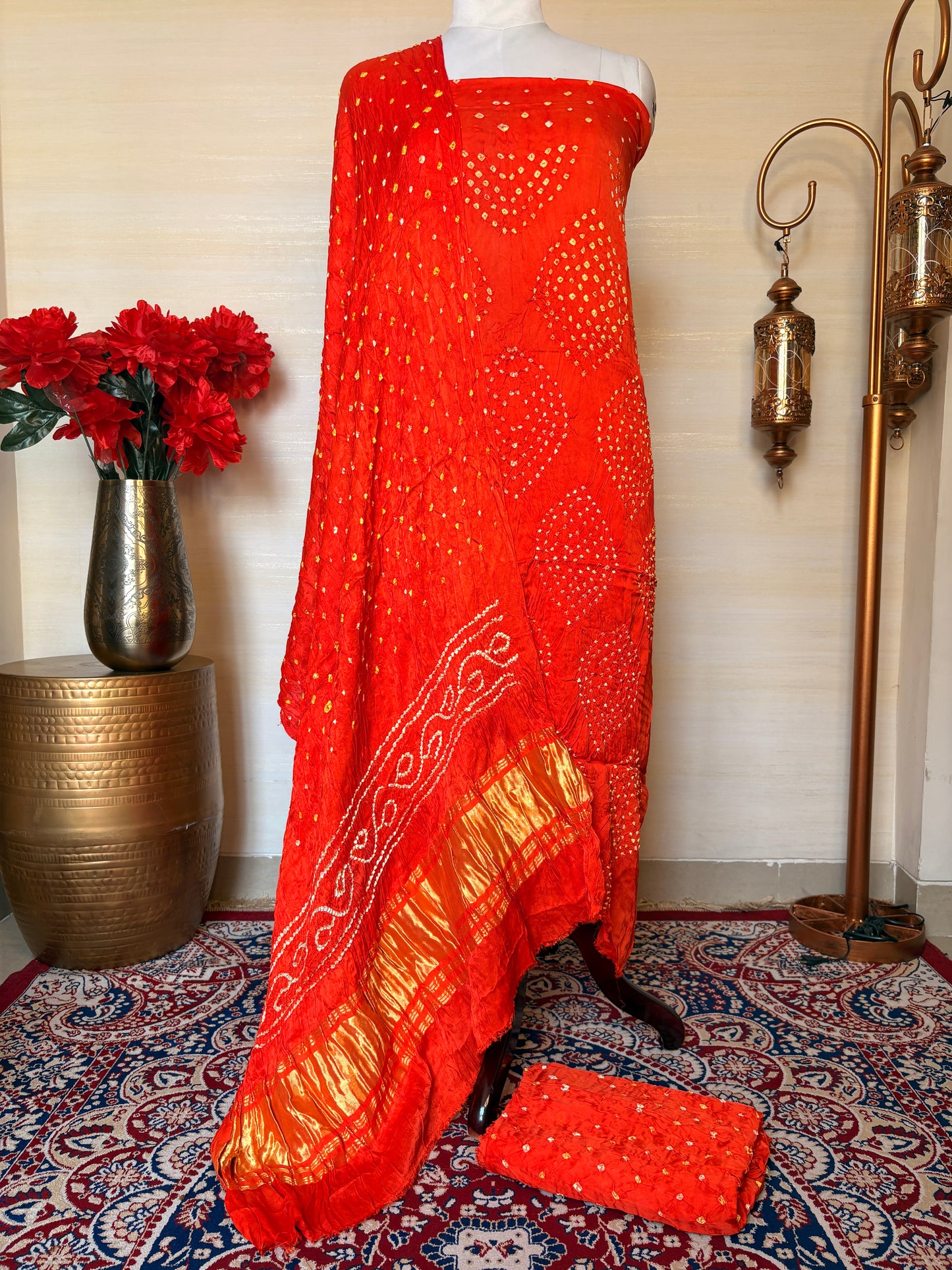 Orange bandhani suit set ( 3 piece )