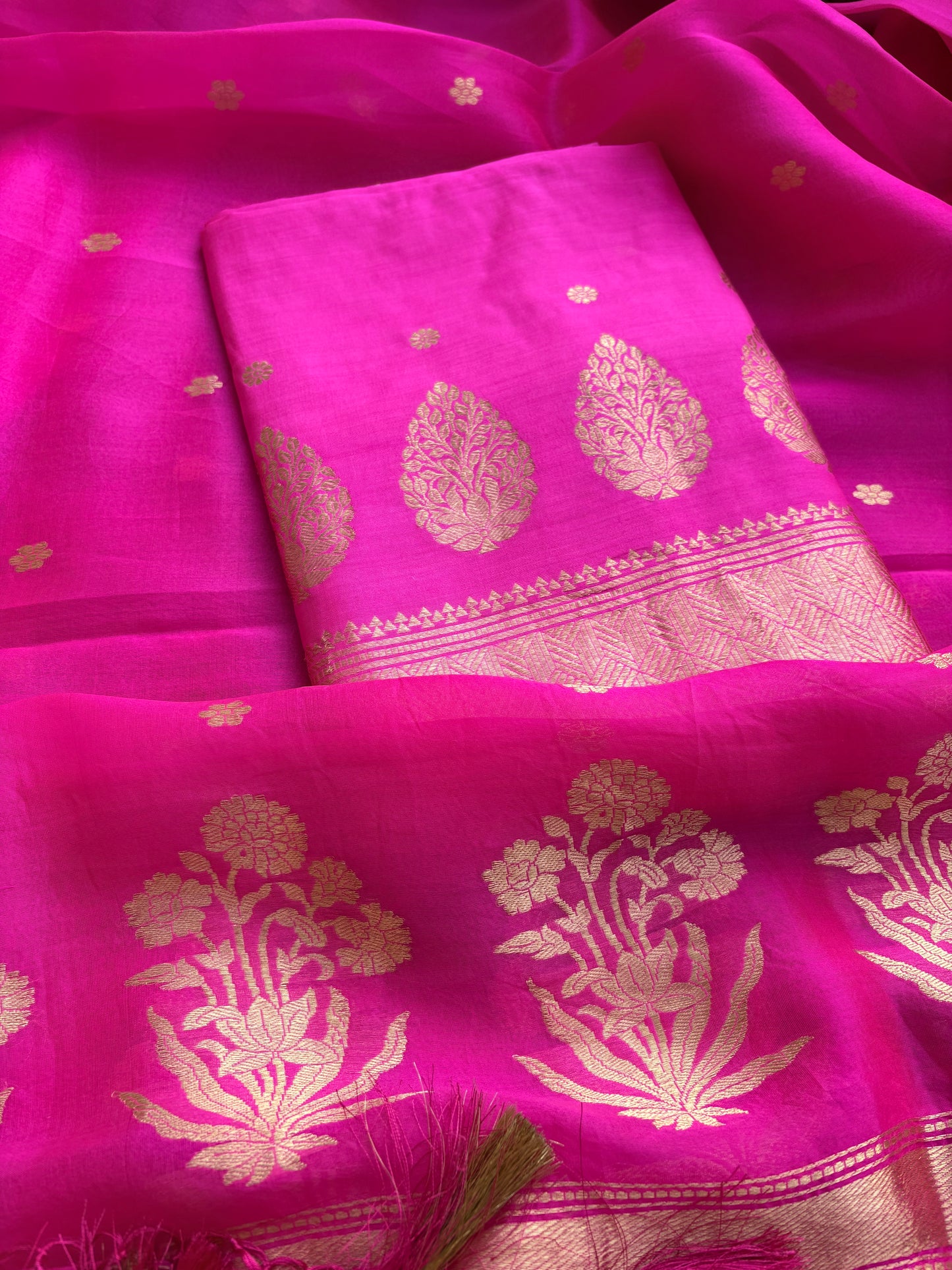 Pink Chiniya silk 3 piece suit set