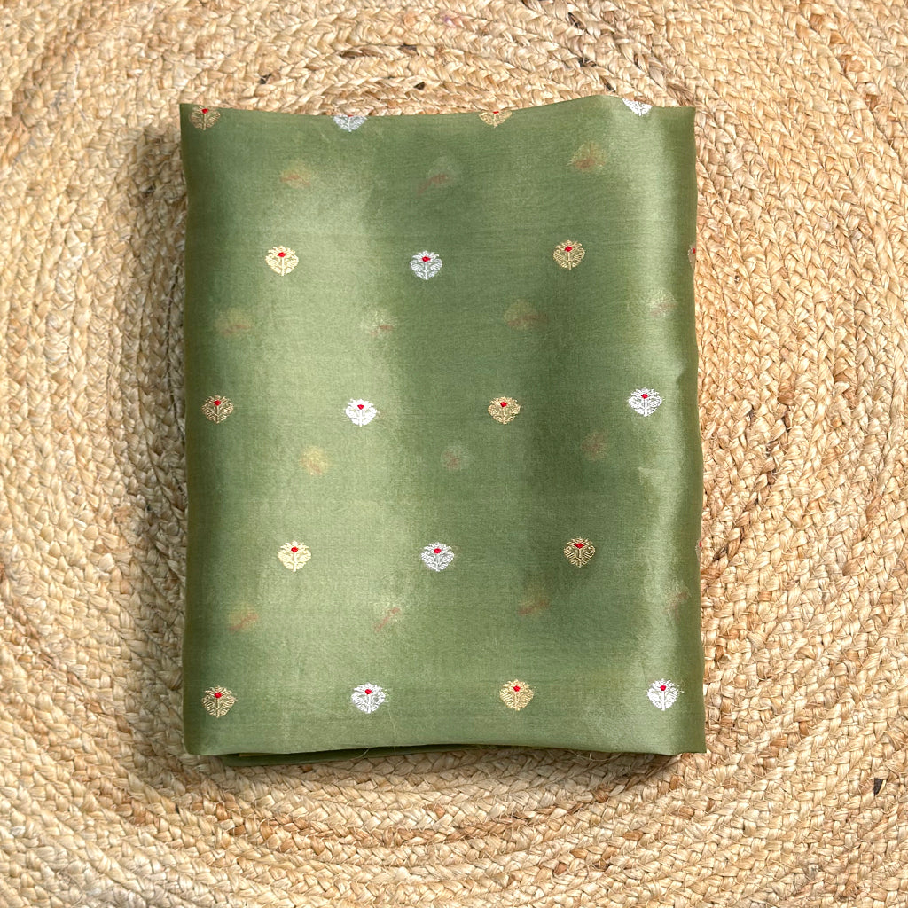 Olive green kurta with brown kora dupatta