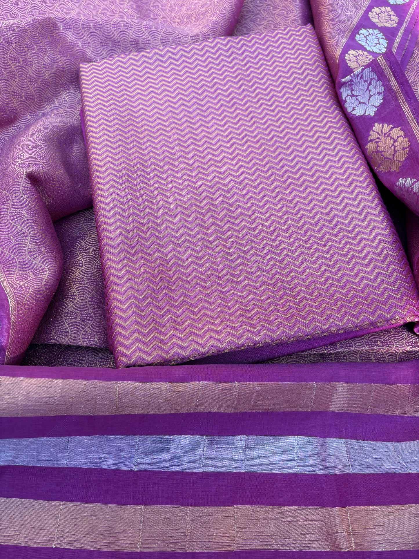 Magenta brocade Chanderi cotton 3 piece suit set