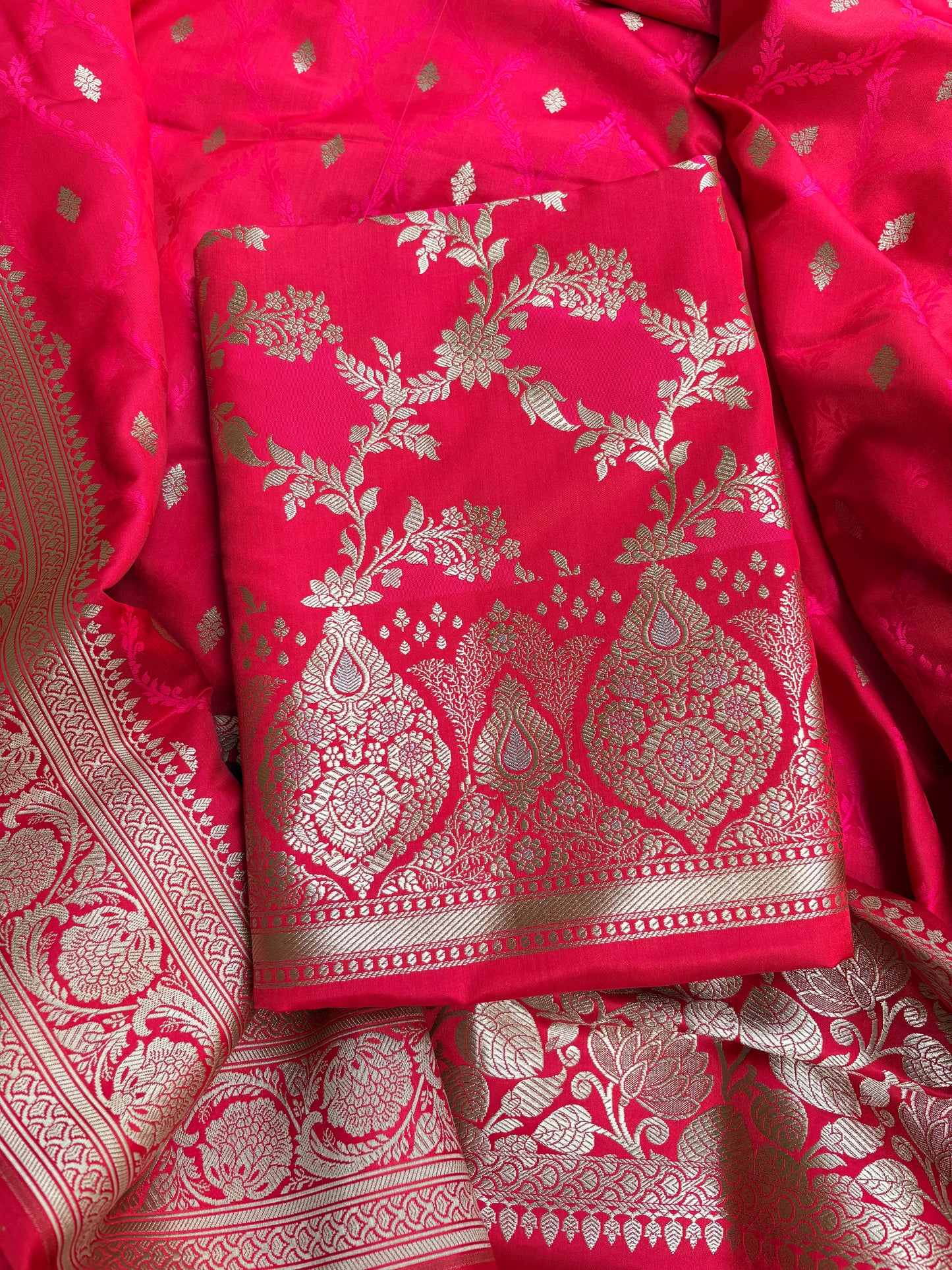 Red pink mashru silk suit set