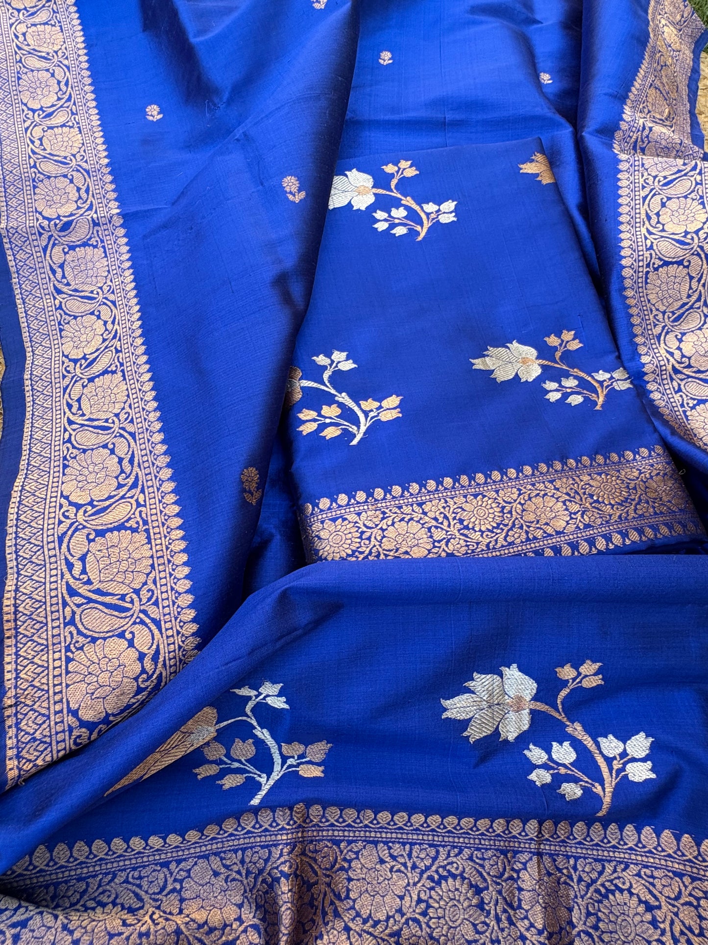 Blue katan by katan silk 3 piece kadhwa suit set