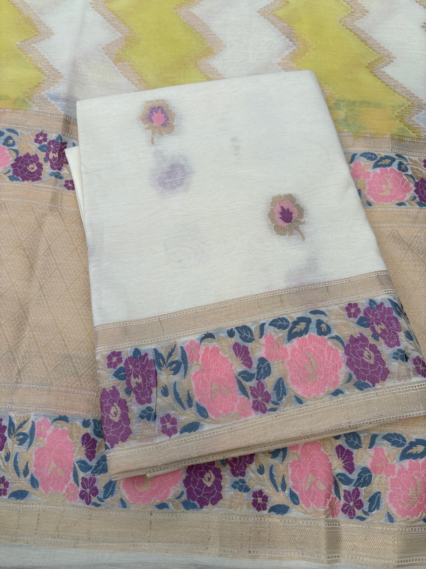 Lime Chanderi cotton exclusive weaving 3 piece suit set