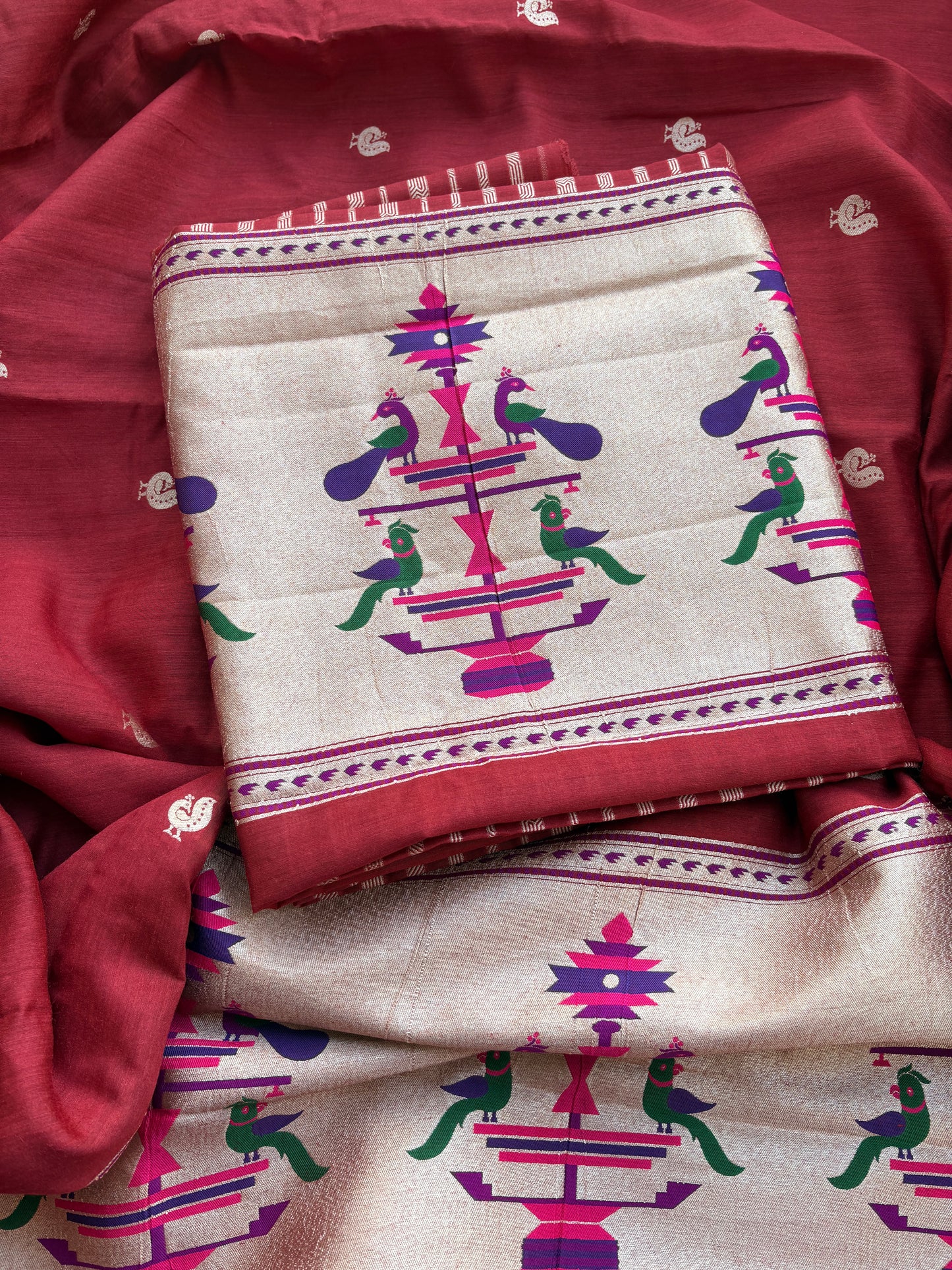 Rust red paithani moonga silk suit set