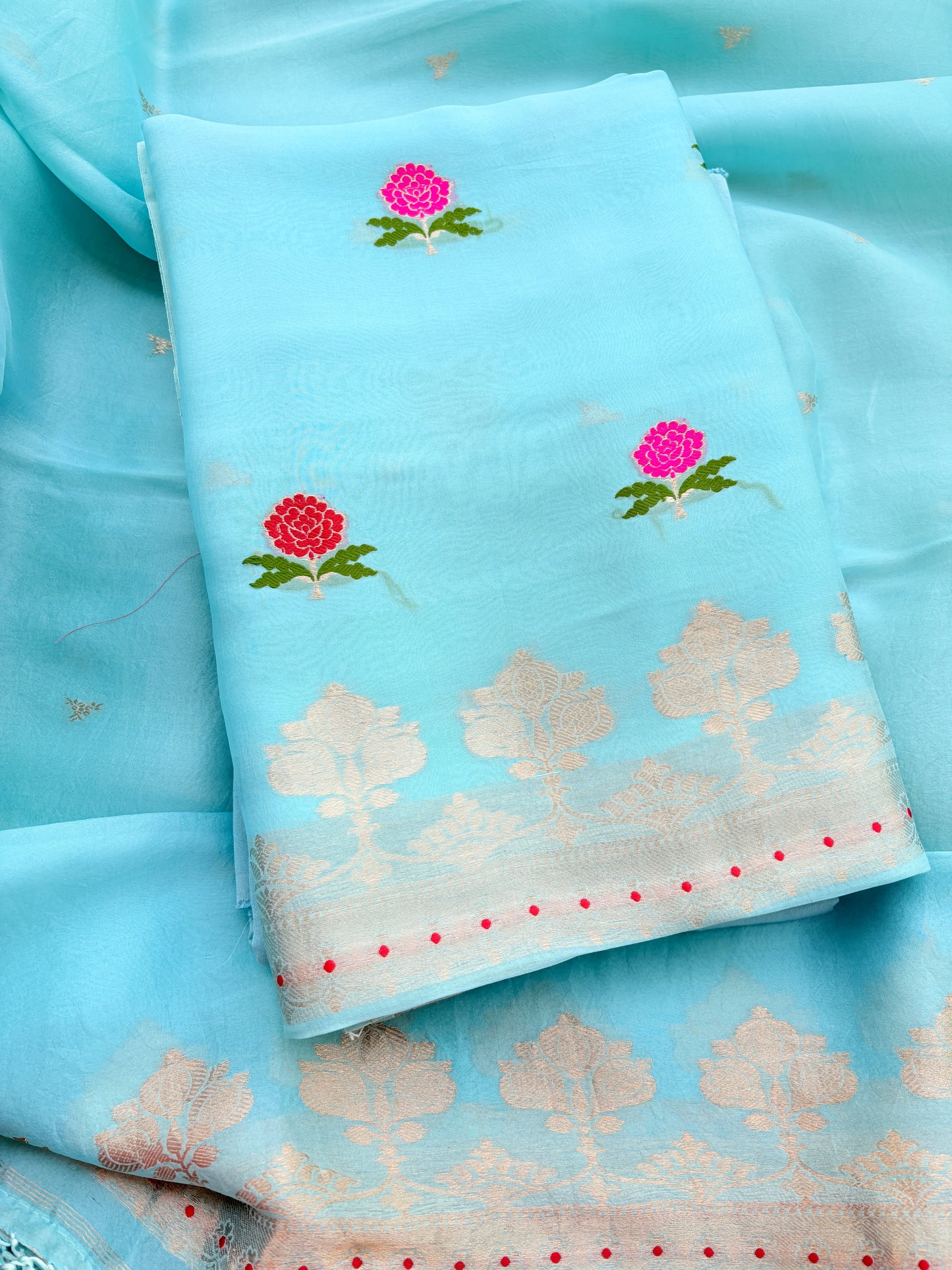 Blue kora kadhwa silk suit set