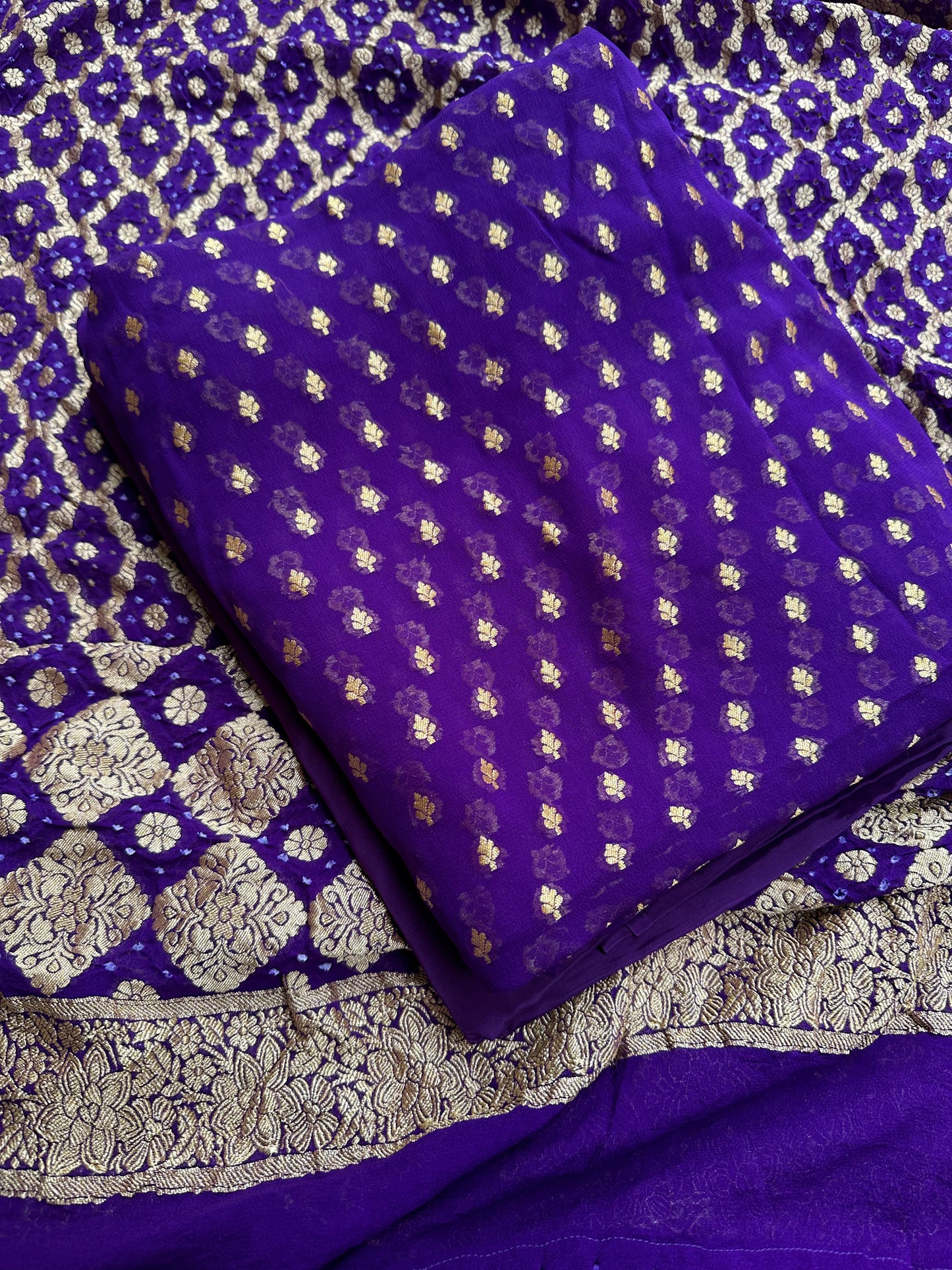 Purple blue khaddi georgette 3 piece suit set