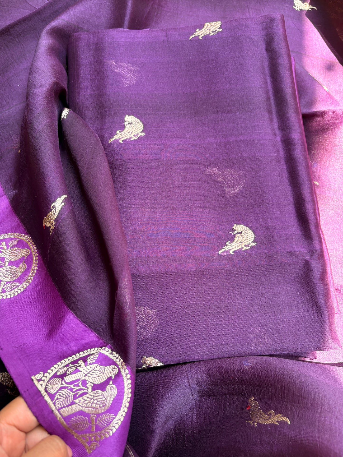 Purple kora kadhwa silk 3 piece suit set
