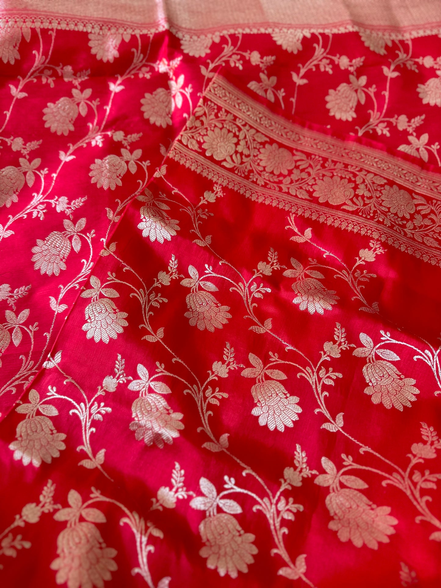 Red katan silk Jaal kadhwa dupatta