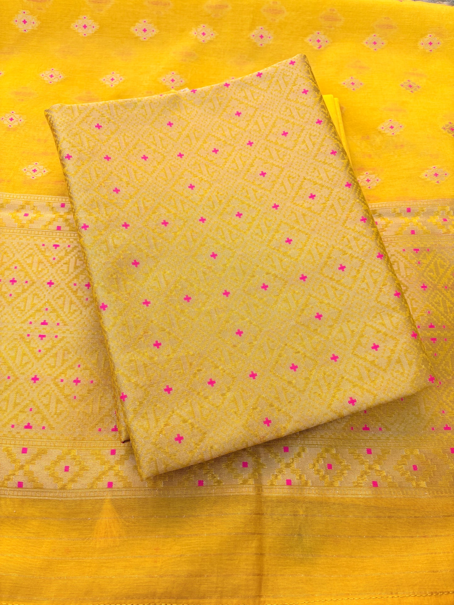 Yellow Jamdani weaving kurta, Chanderi dupatta , plain bottom