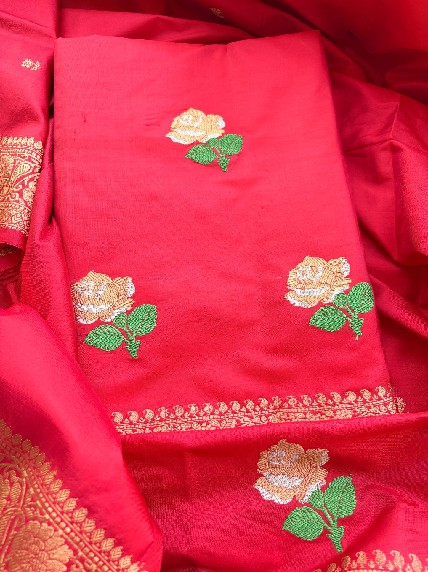 Red katan by katan silk kadhwa suit set