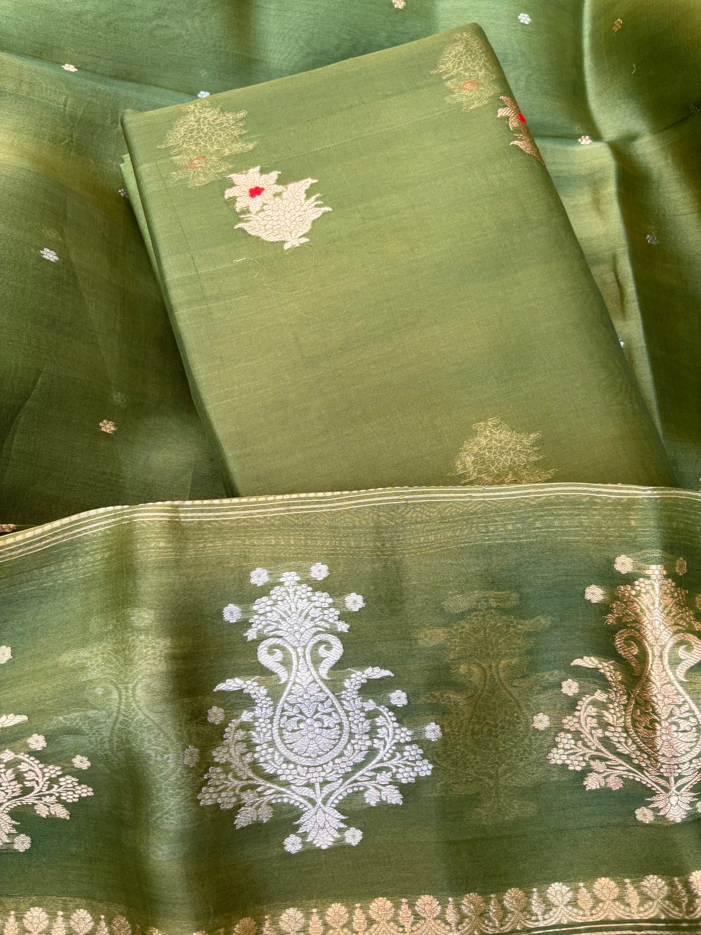 Light green kora silk kadhwa 3 piece suit set
