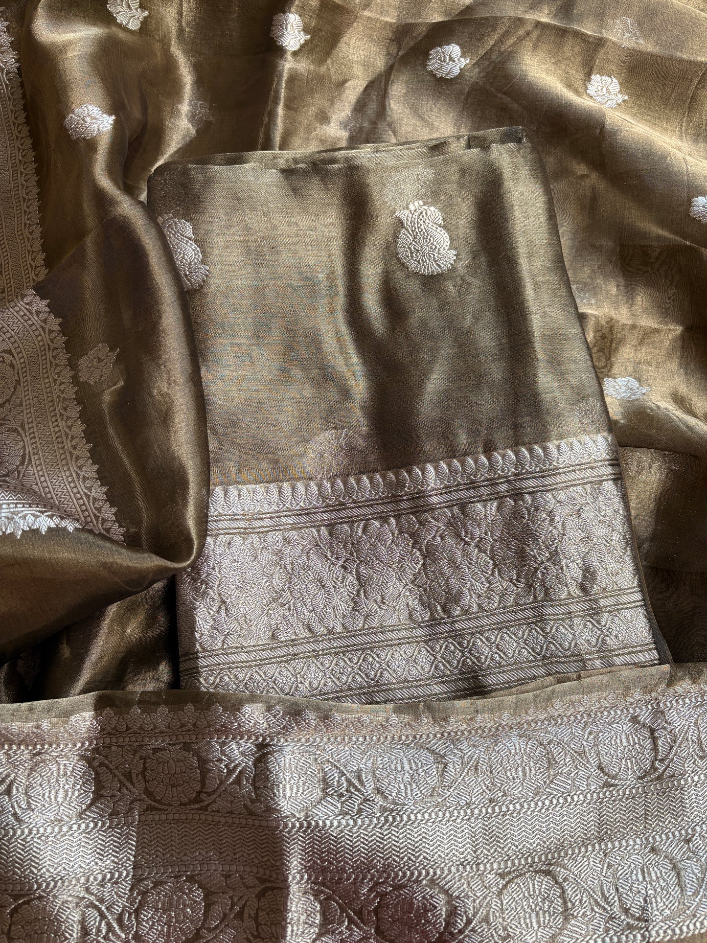 Black tissue silver zari suit set