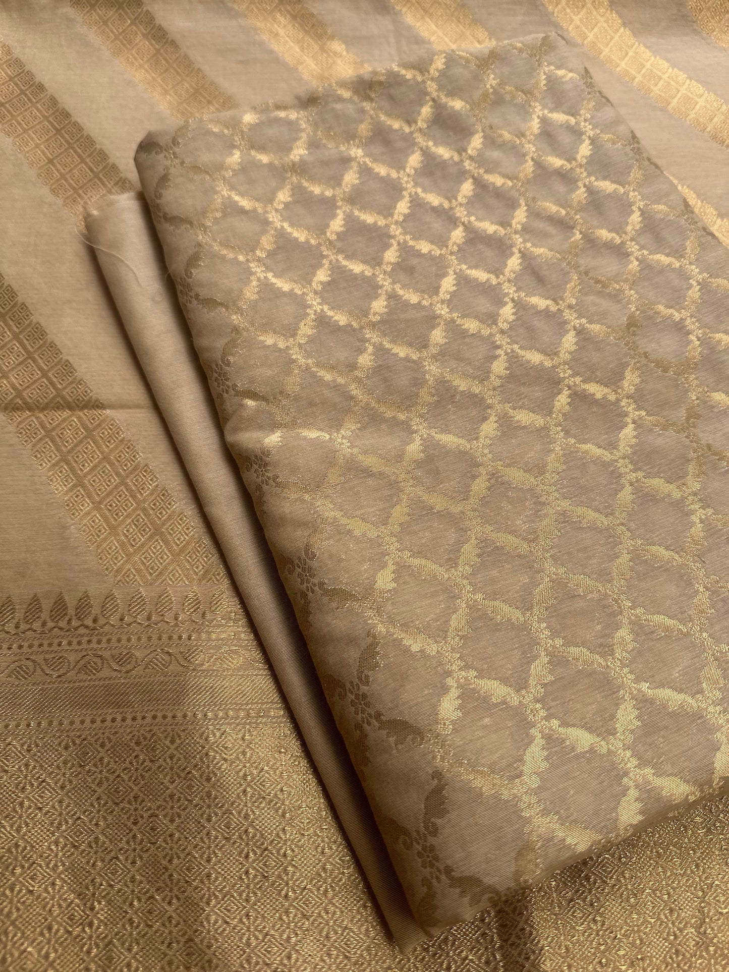 Beige Chanderi 3 piece suit set