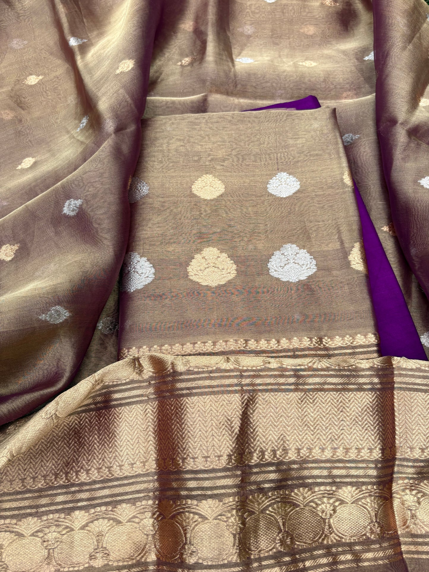 Purple shade tissue kadhwa suit set