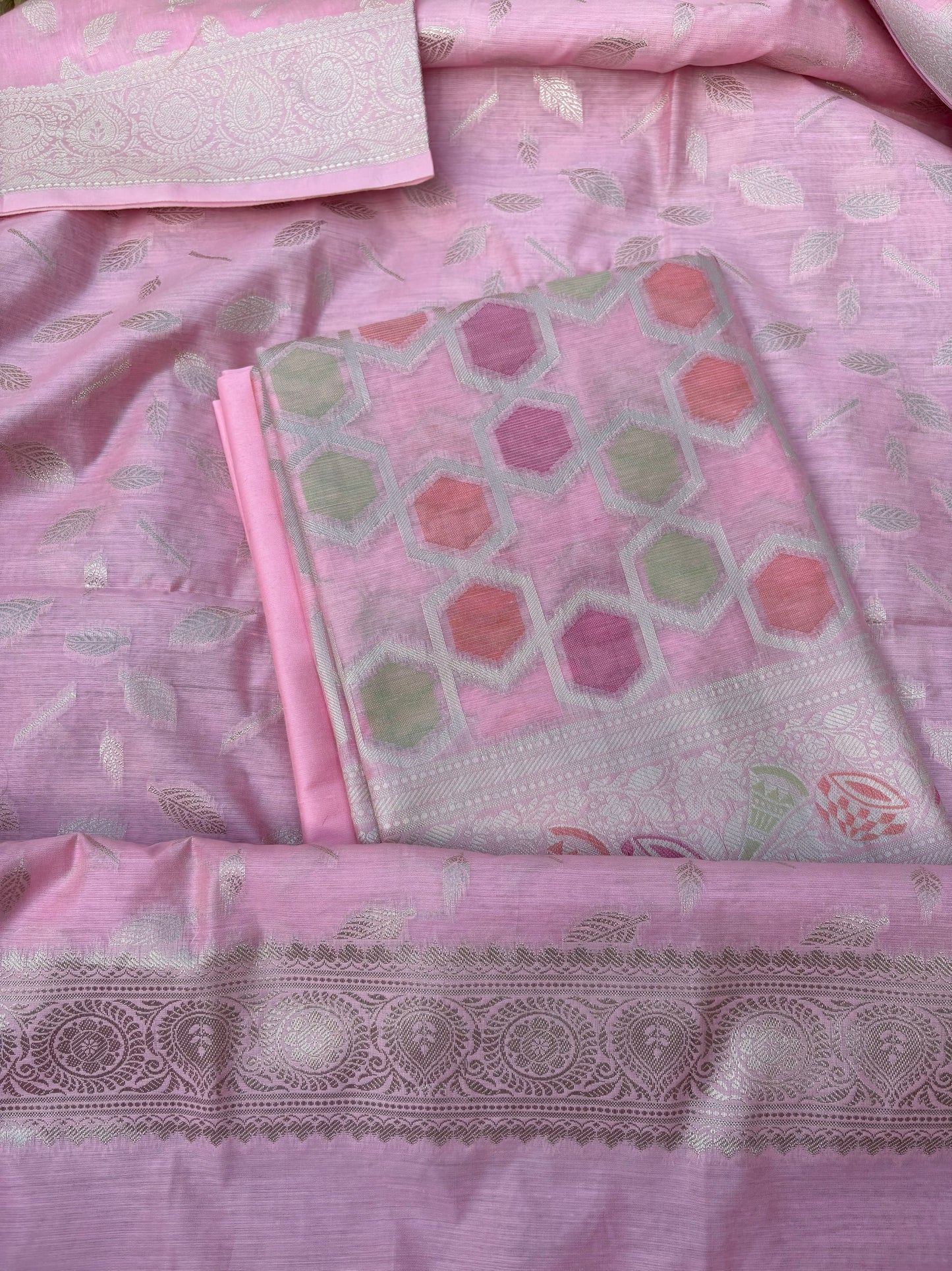 Pink cotton rangkat suit set