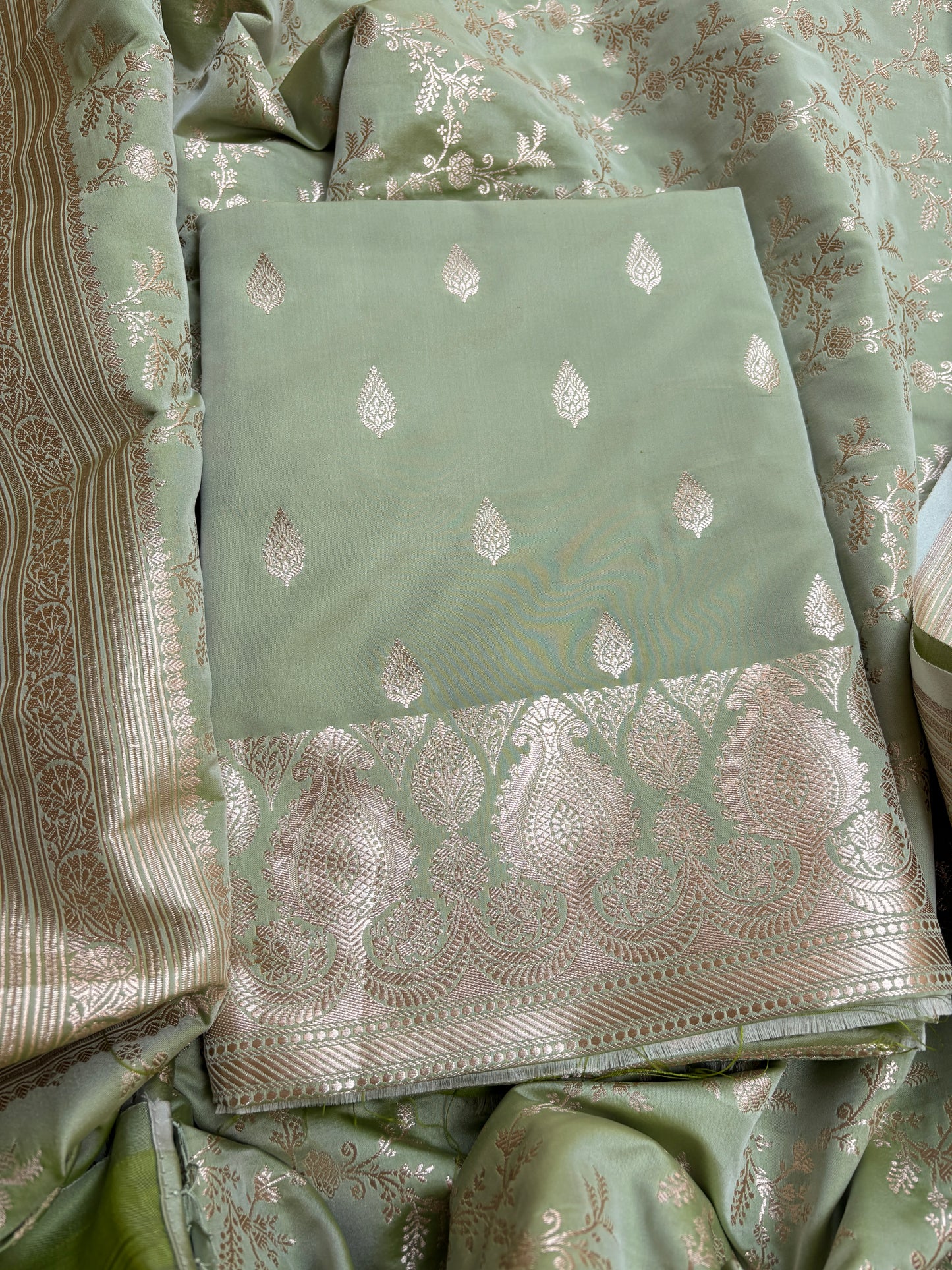 Green mashru silk suit set