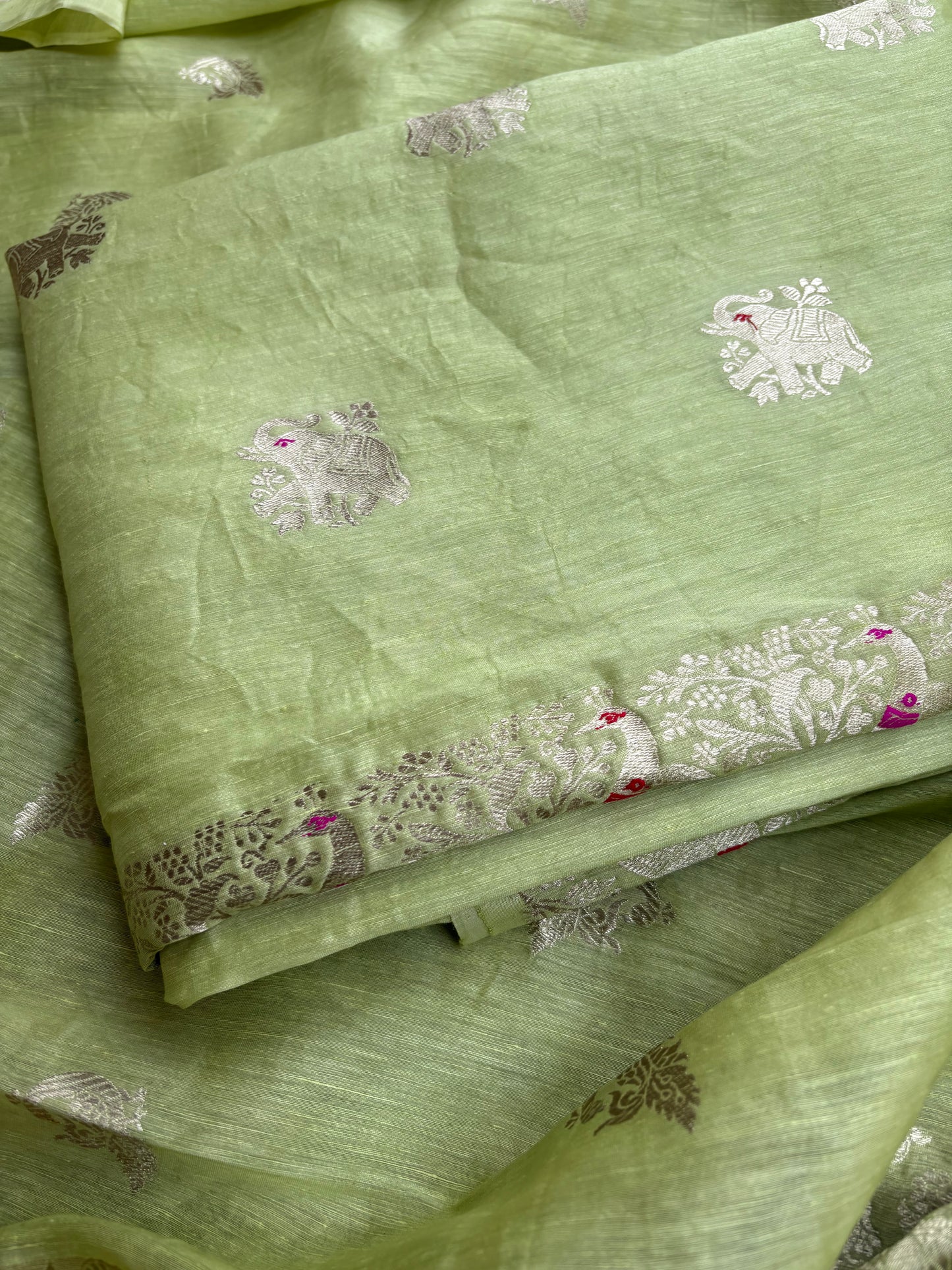 Green pure linen silk kadhwa 3 piece suit set