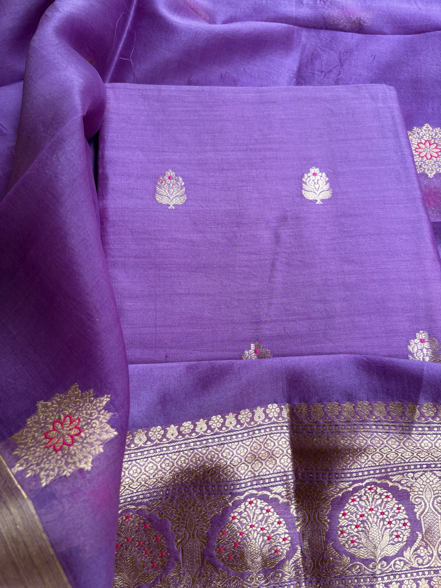 Lavender pure silk kadhwa suit set